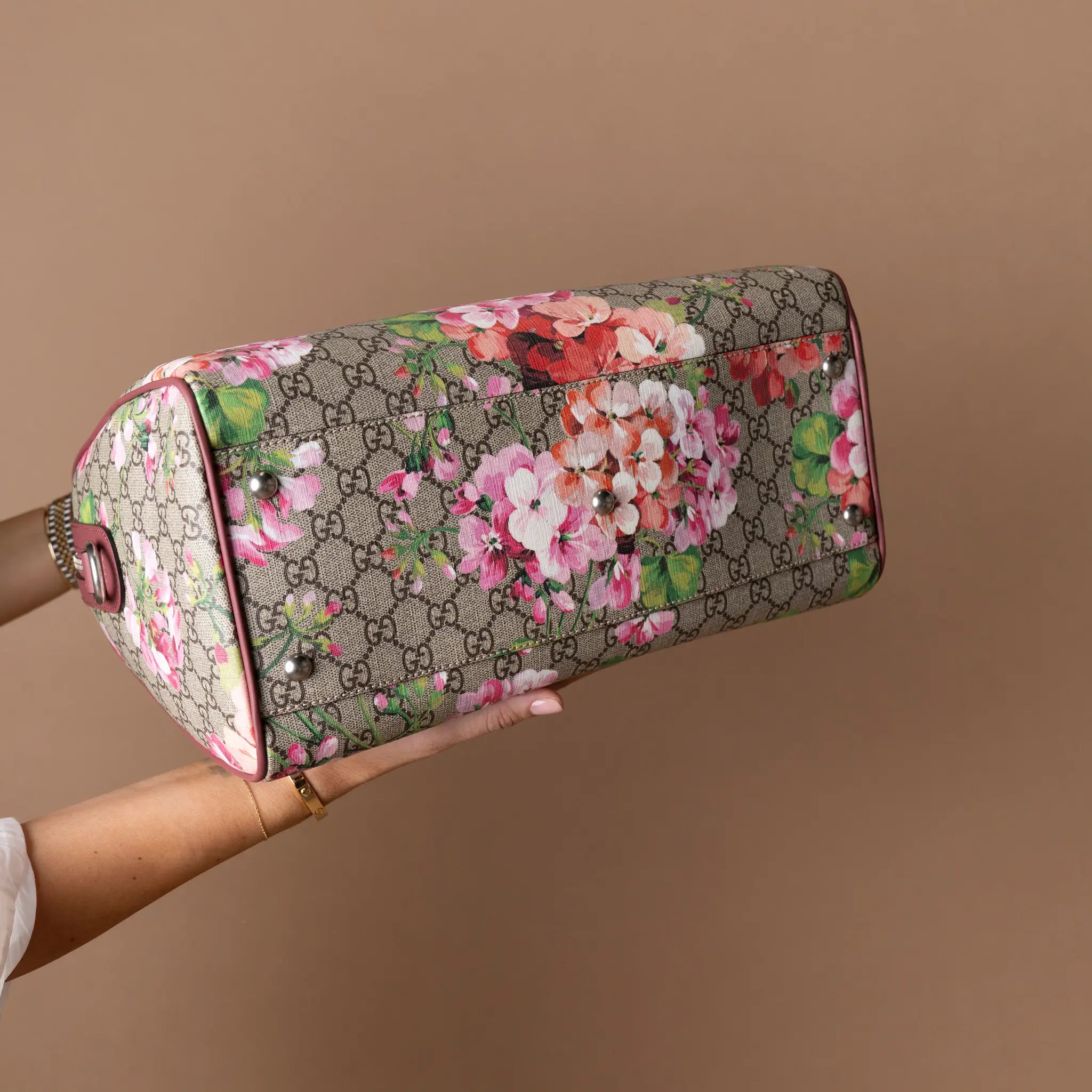 Gucci GG Blooms Supreme Large Boston Top Handle Bag — Front View