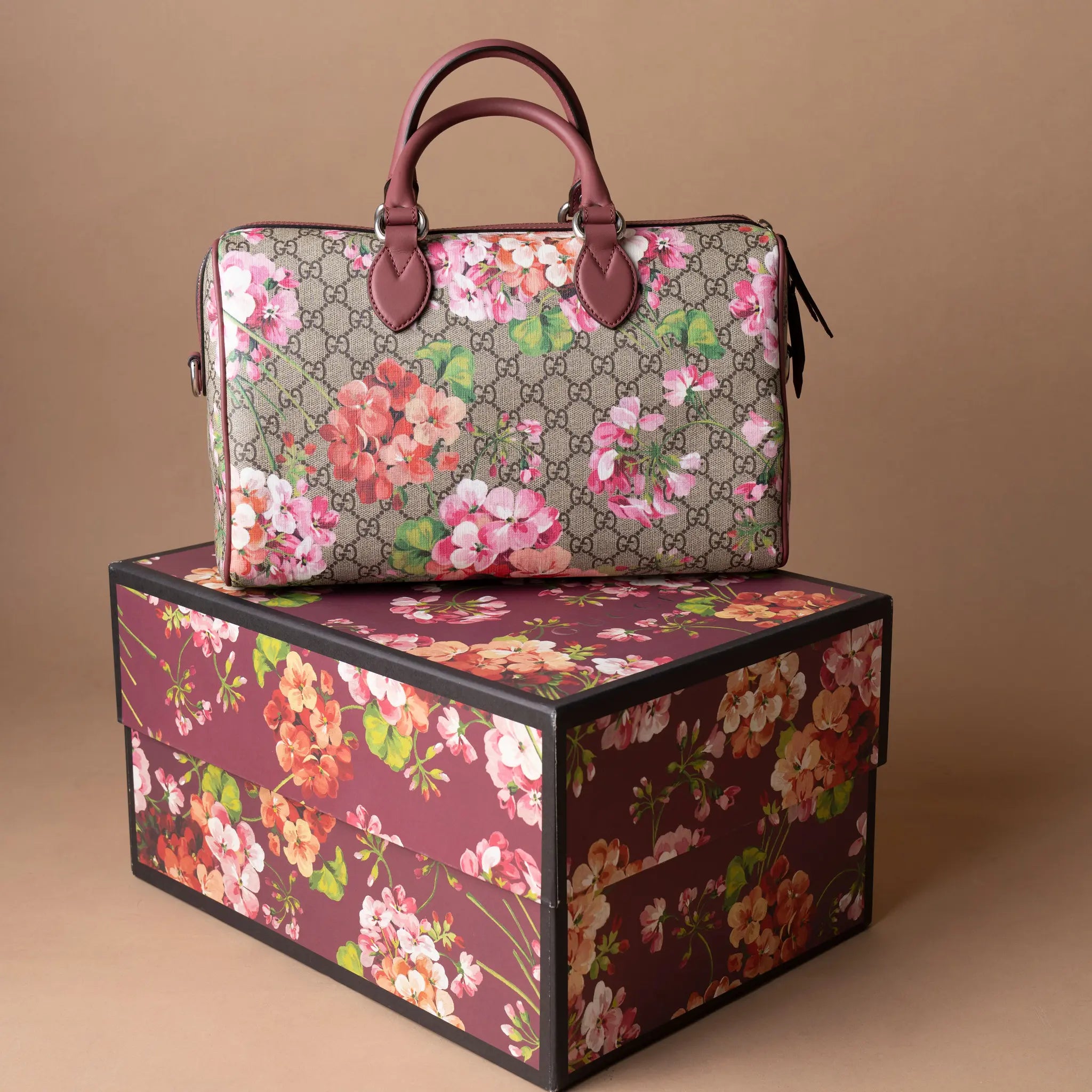 Gucci GG Blooms Supreme Large Boston Top Handle Bag — Side Profile