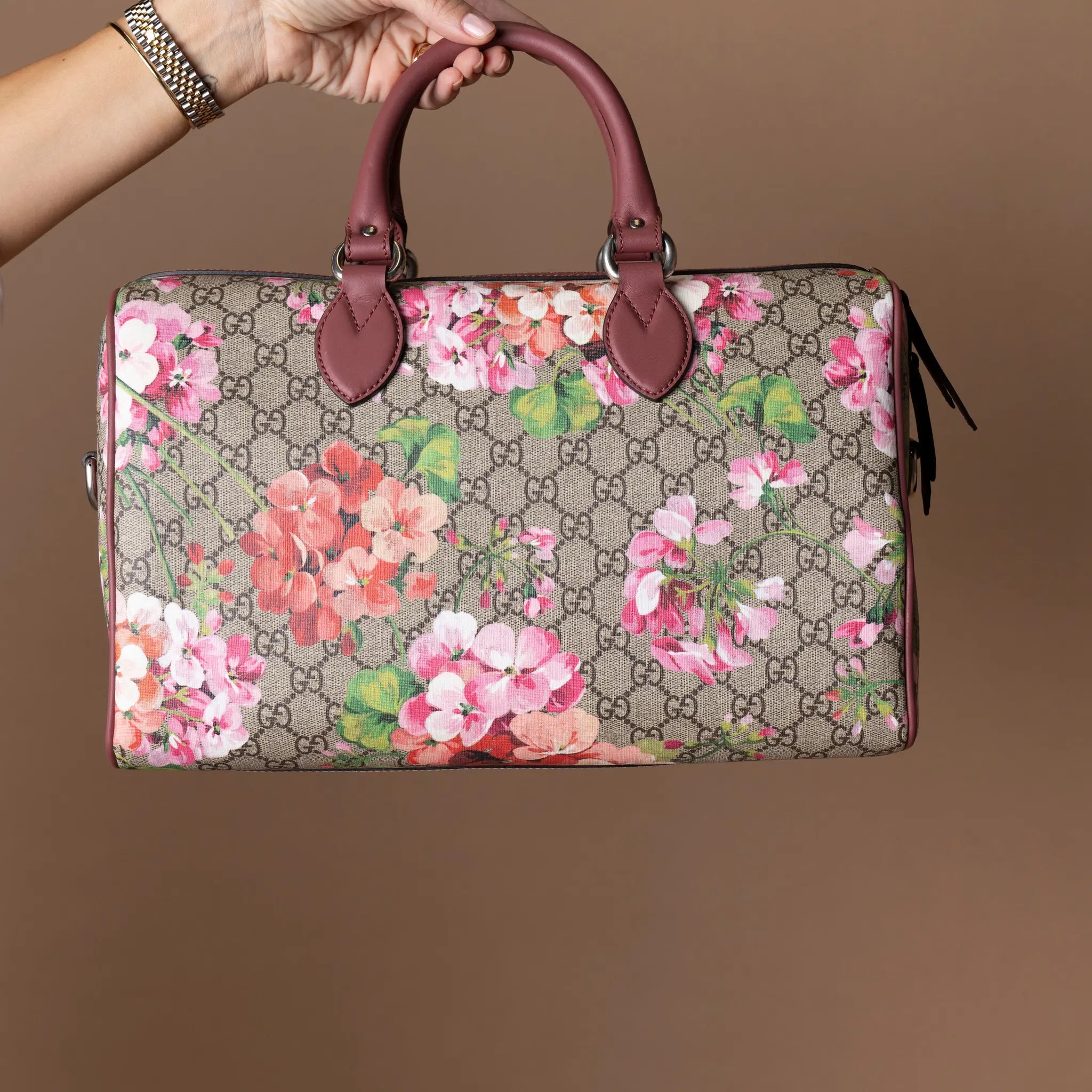 Gucci GG Blooms Supreme Large Boston Top Handle Bag — Detail View