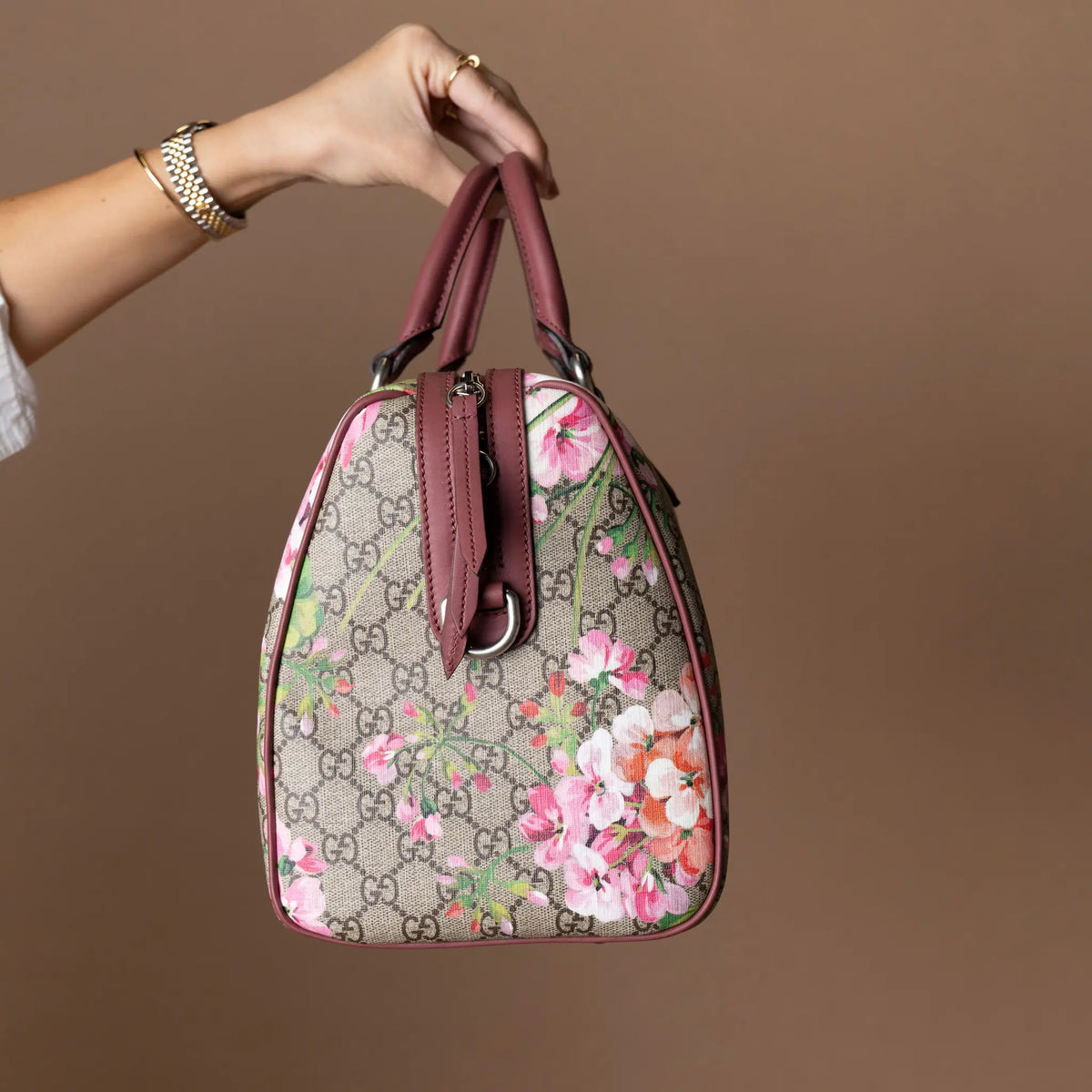 Gucci GG Blooms Supreme Large Boston Top Handle Bag — Detail View