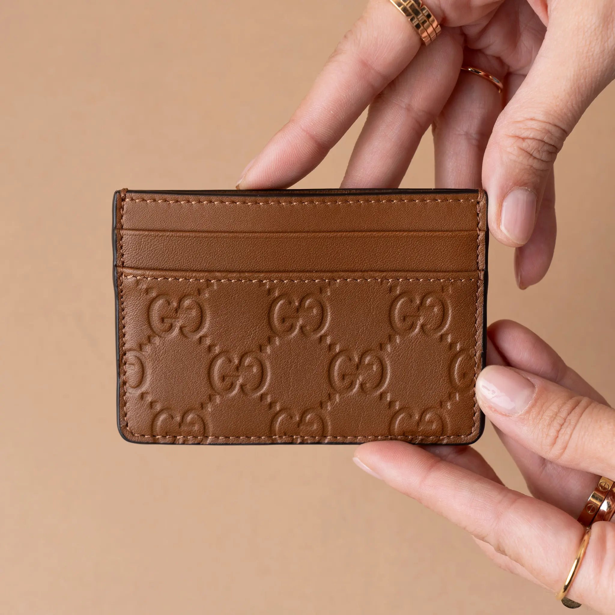 Gucci Guccissima Card Holder Brown — Front View