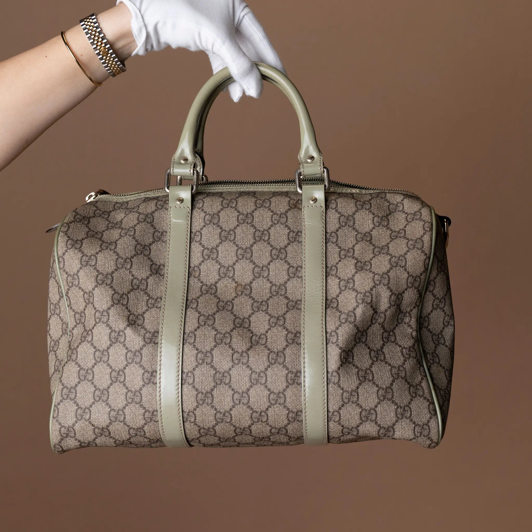 Gucci Medium GG Supreme Joy Boston Bag — Close-up Detail