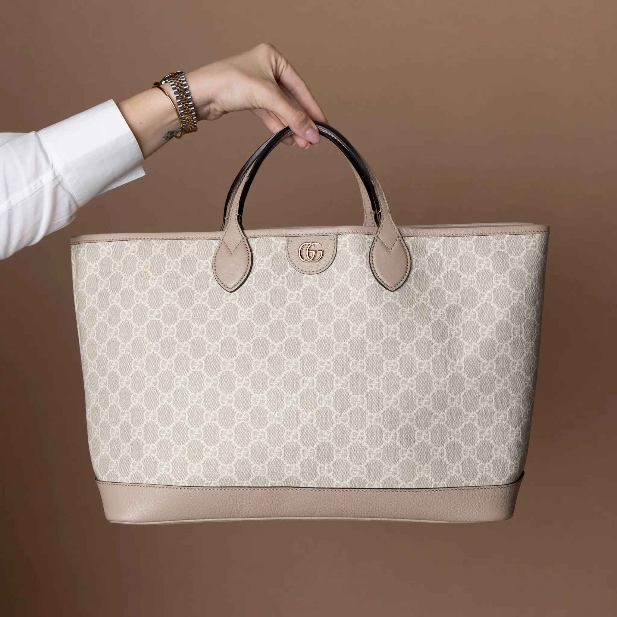 Gucci Medium GG Supreme Ophidia Tote — Interior Detail