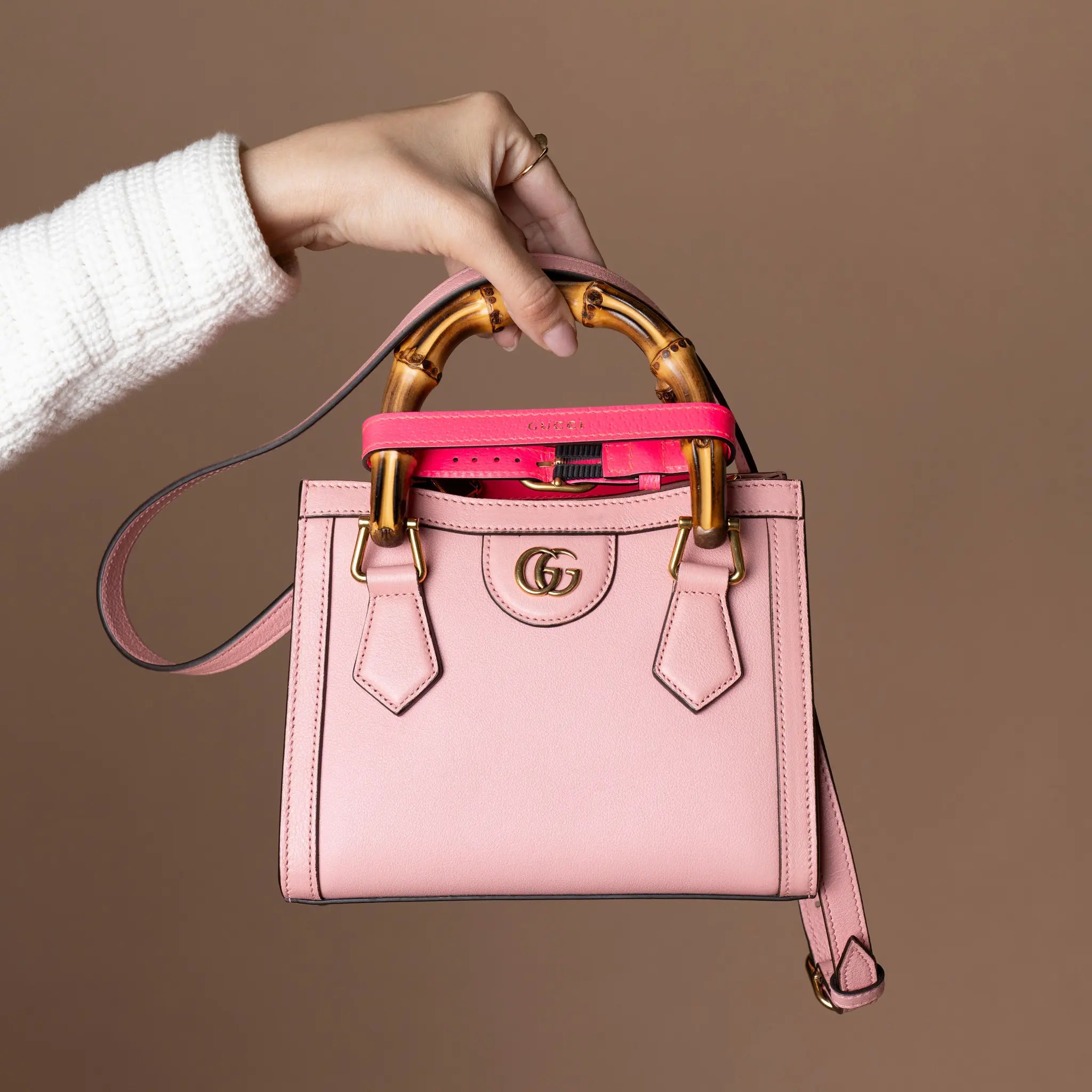 Gucci Mini Calfskin Bamboo Diana Satchel — Front View