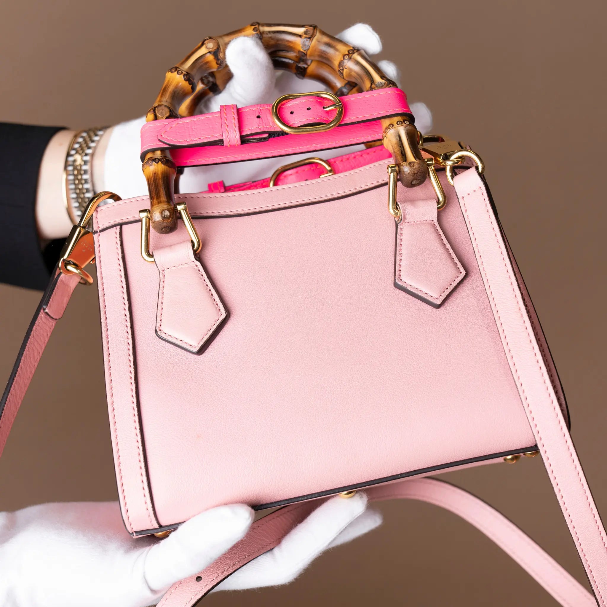 Gucci Mini Calfskin Bamboo Diana Satchel — Back View