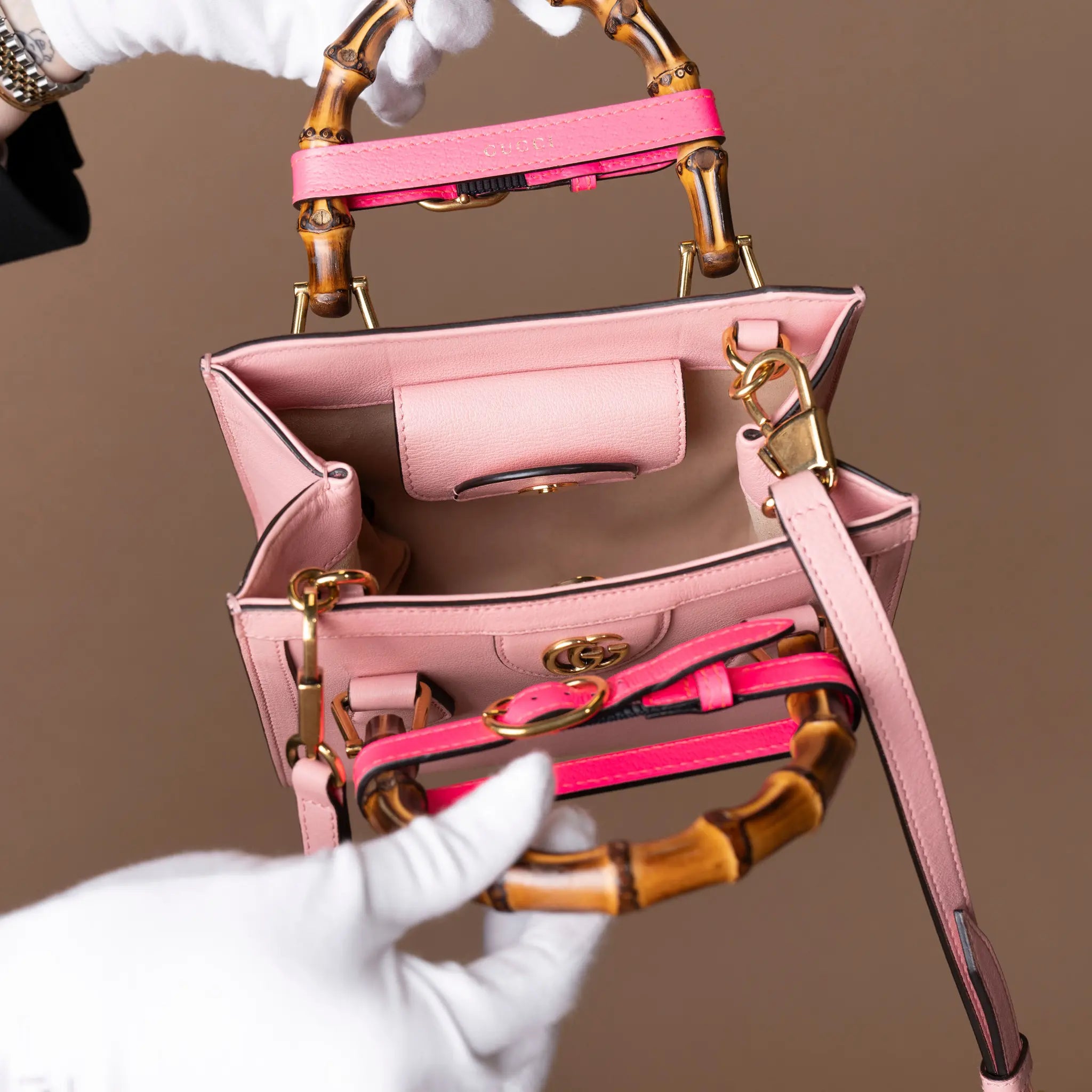 Gucci Mini Calfskin Bamboo Diana Satchel — Side Profile