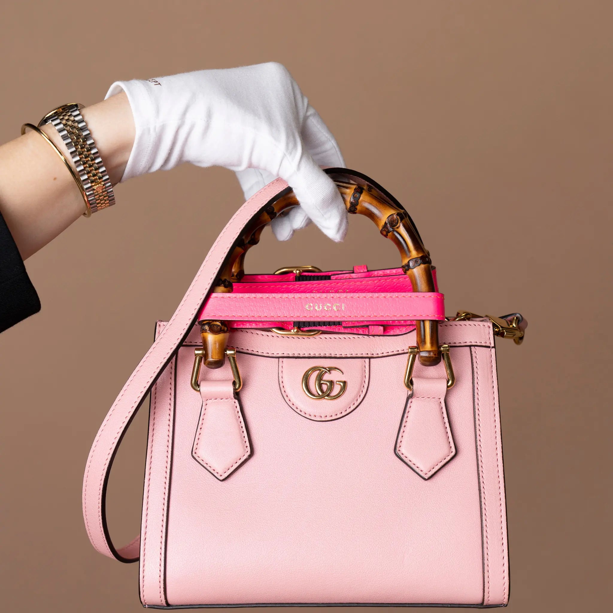 Gucci Mini Calfskin Bamboo Diana Satchel — Interior Detail