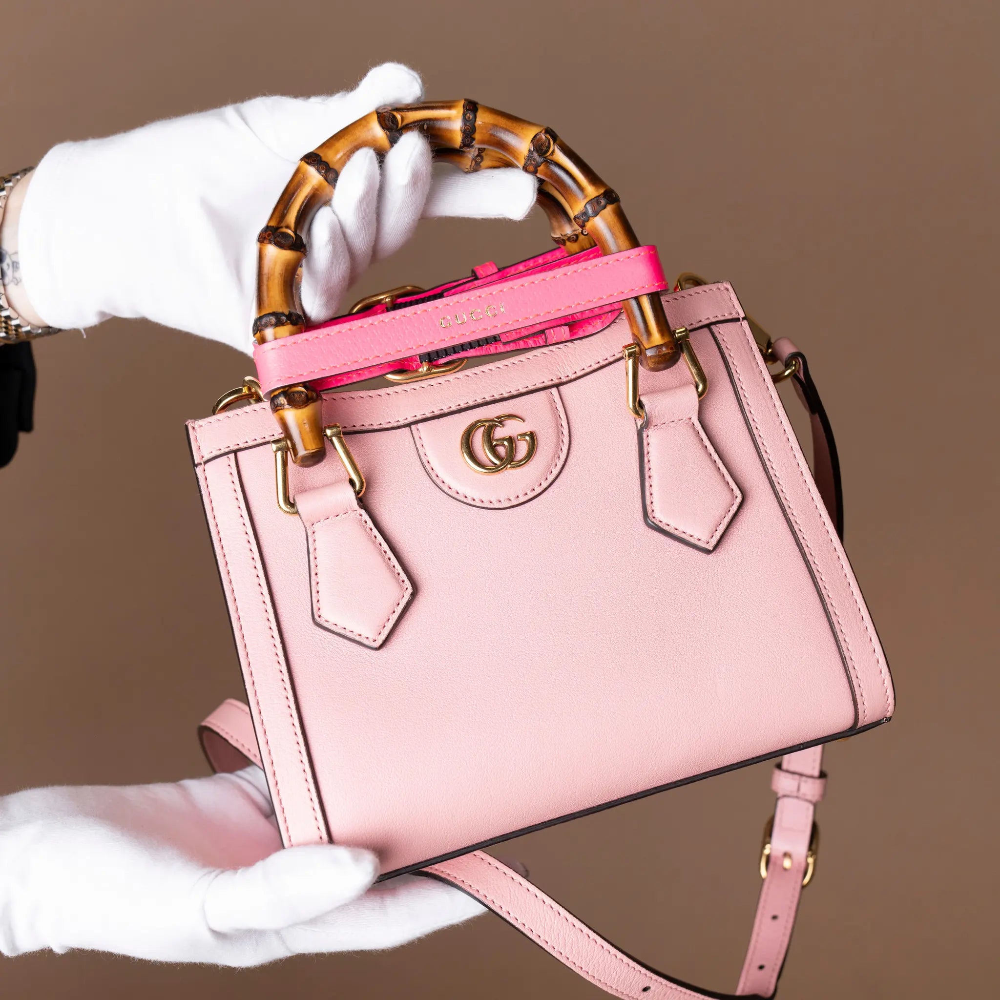 Gucci Mini Calfskin Bamboo Diana Satchel — Close-up Detail