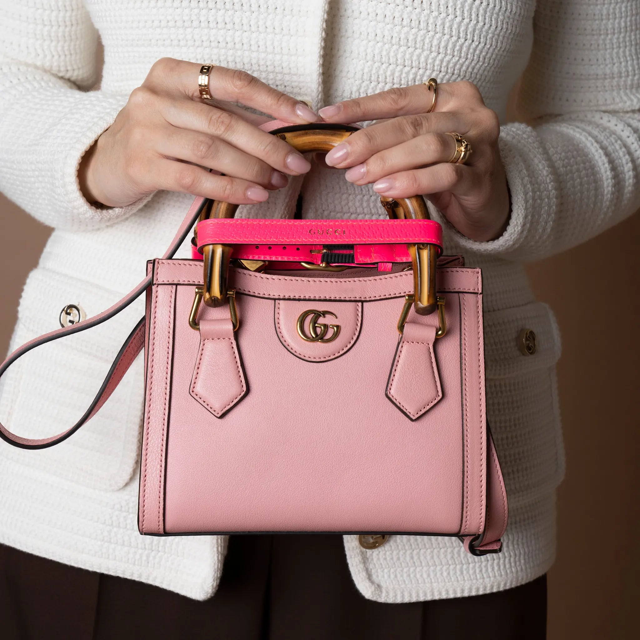 Gucci Mini Calfskin Bamboo Diana Satchel — Close-up Detail