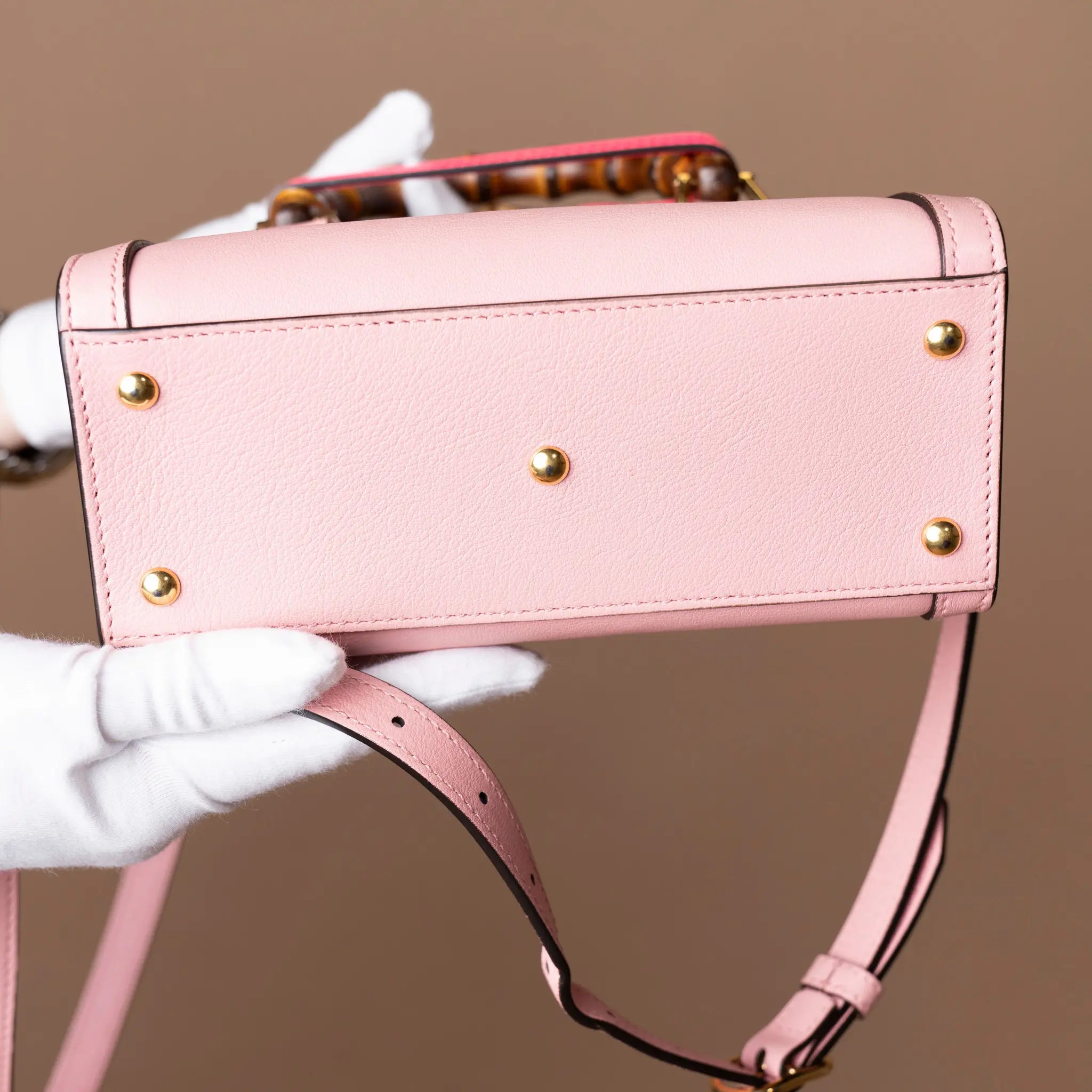 Gucci Mini Calfskin Bamboo Diana Satchel — Detail View