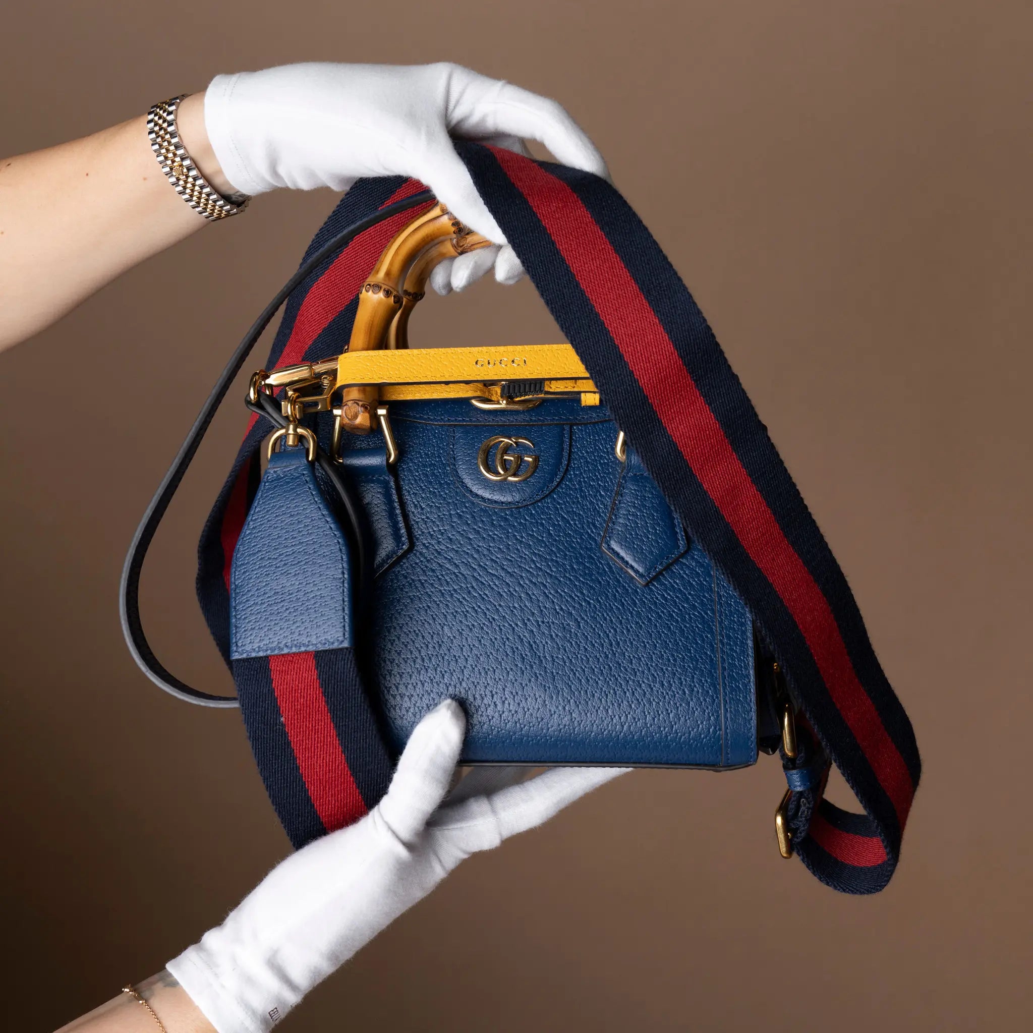 Gucci Mini Calfskin Bamboo Diana Satchel — Close-up Detail