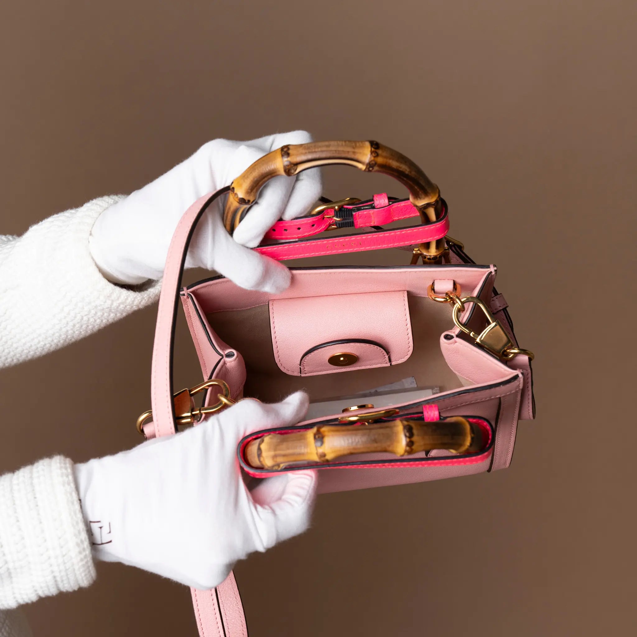 Gucci Mini Calfskin Bamboo Diana Satchel — Detail View