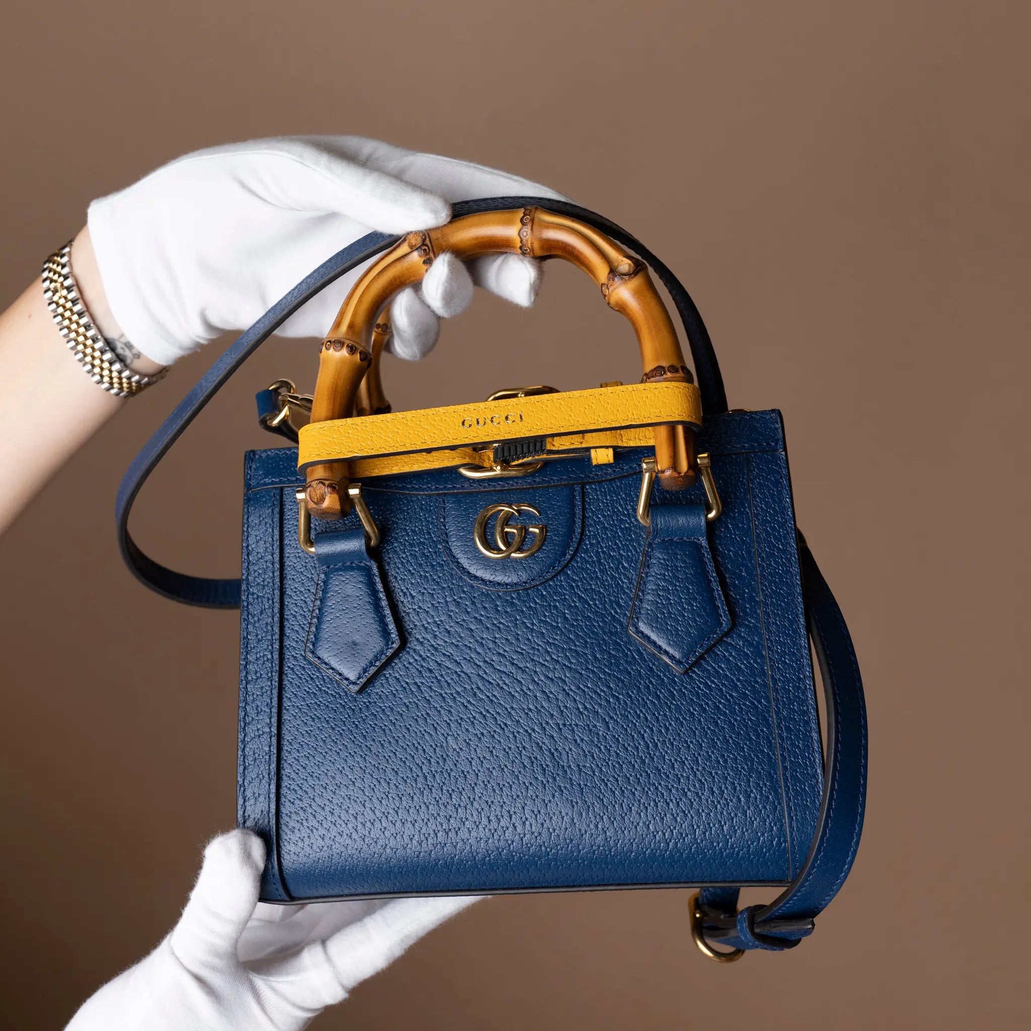 Gucci Mini Calfskin Bamboo Diana Satchel — Detail View