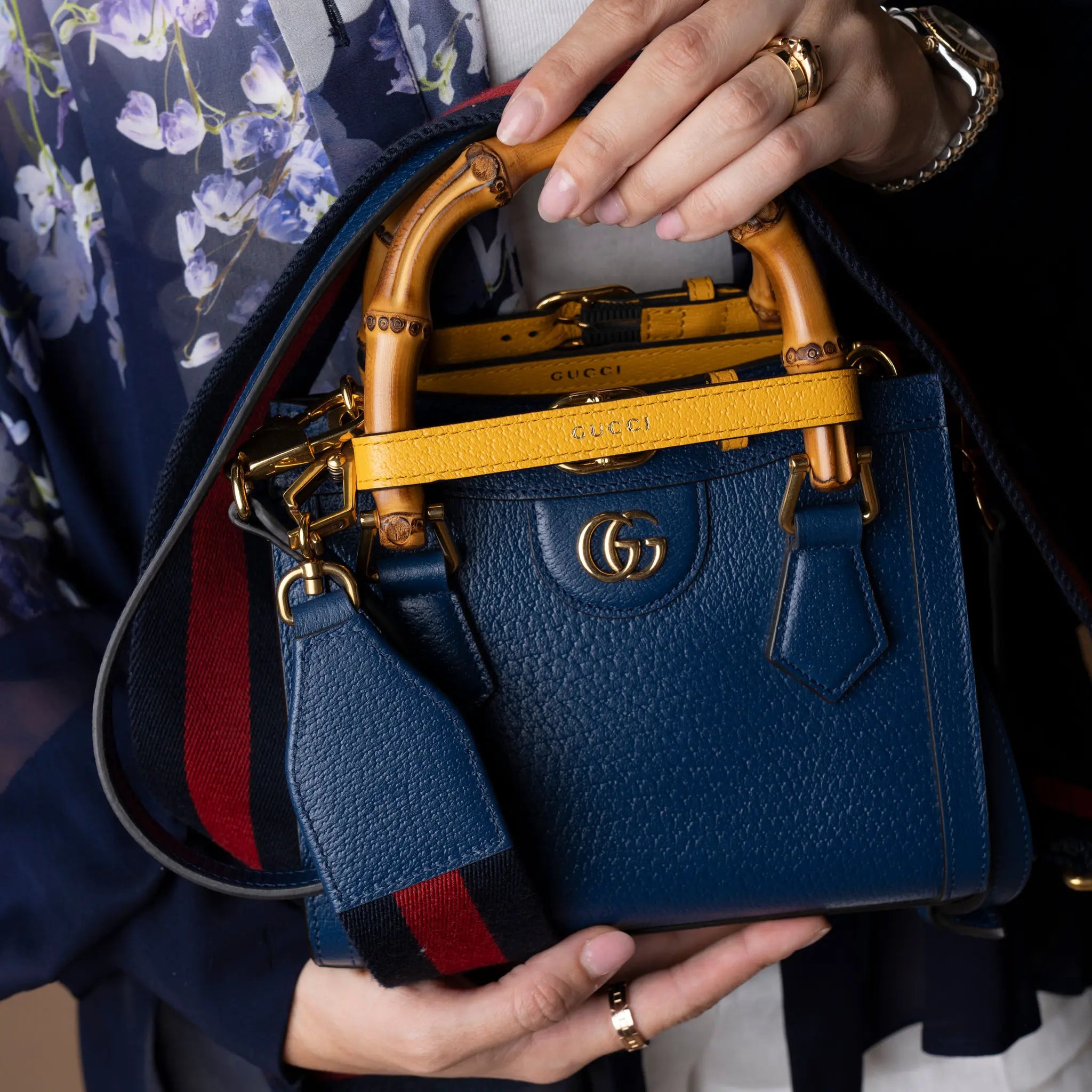 Gucci Mini Calfskin Bamboo Diana Satchel — Detail View