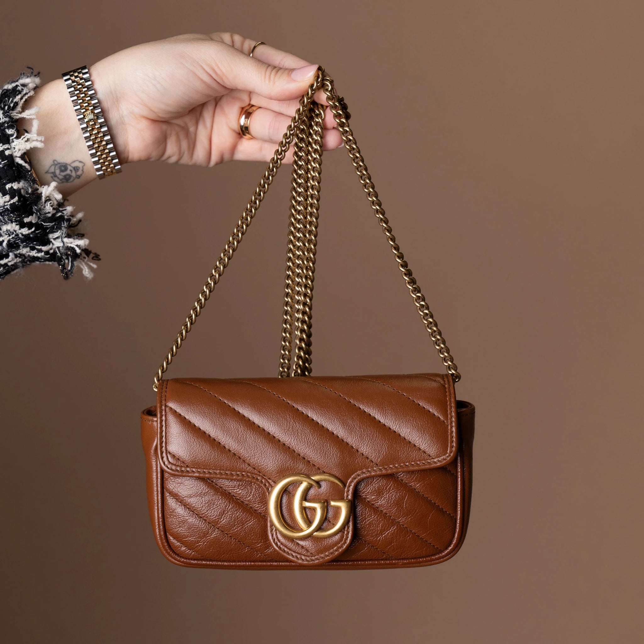 Gucci Mini GG Marmont Matelasse Diagonal Leather Flap Crossbody