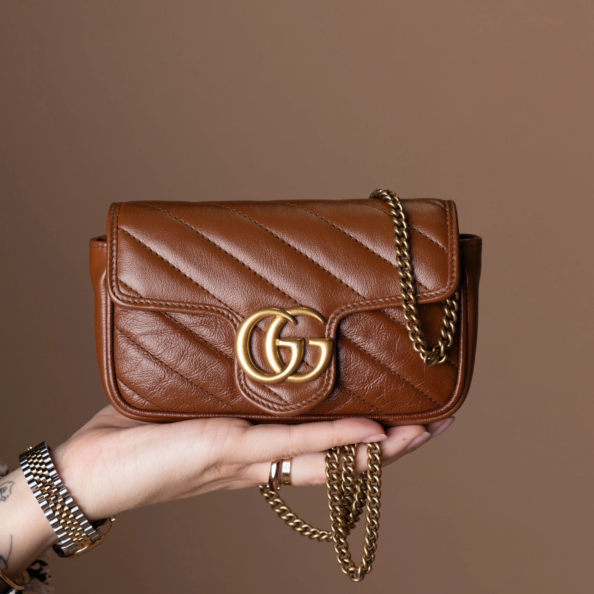 Gucci Mini GG Marmont Matelasse Diagonal Leather Flap Crossbody