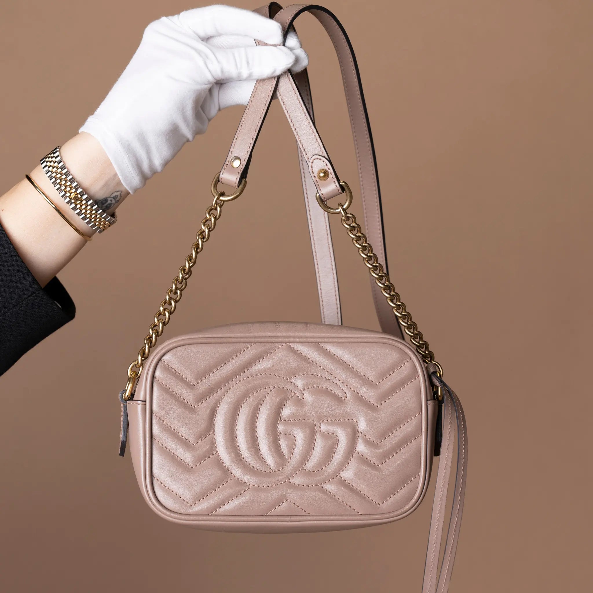 Gucci Mini GG Marmont Matelasse Leather Crossbody — Close-up Detail