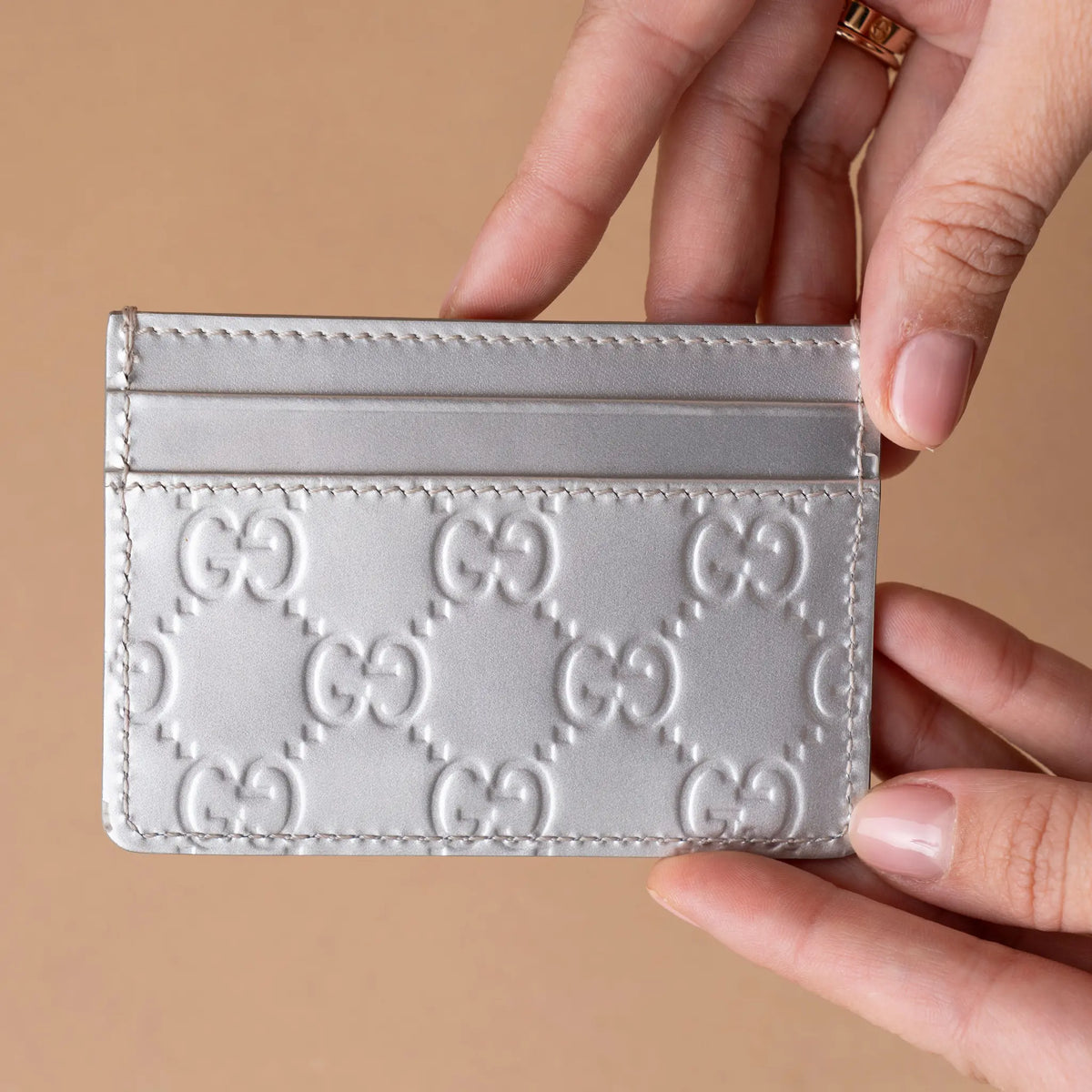 Gucci Patent Guccissima Card Holder — Front View