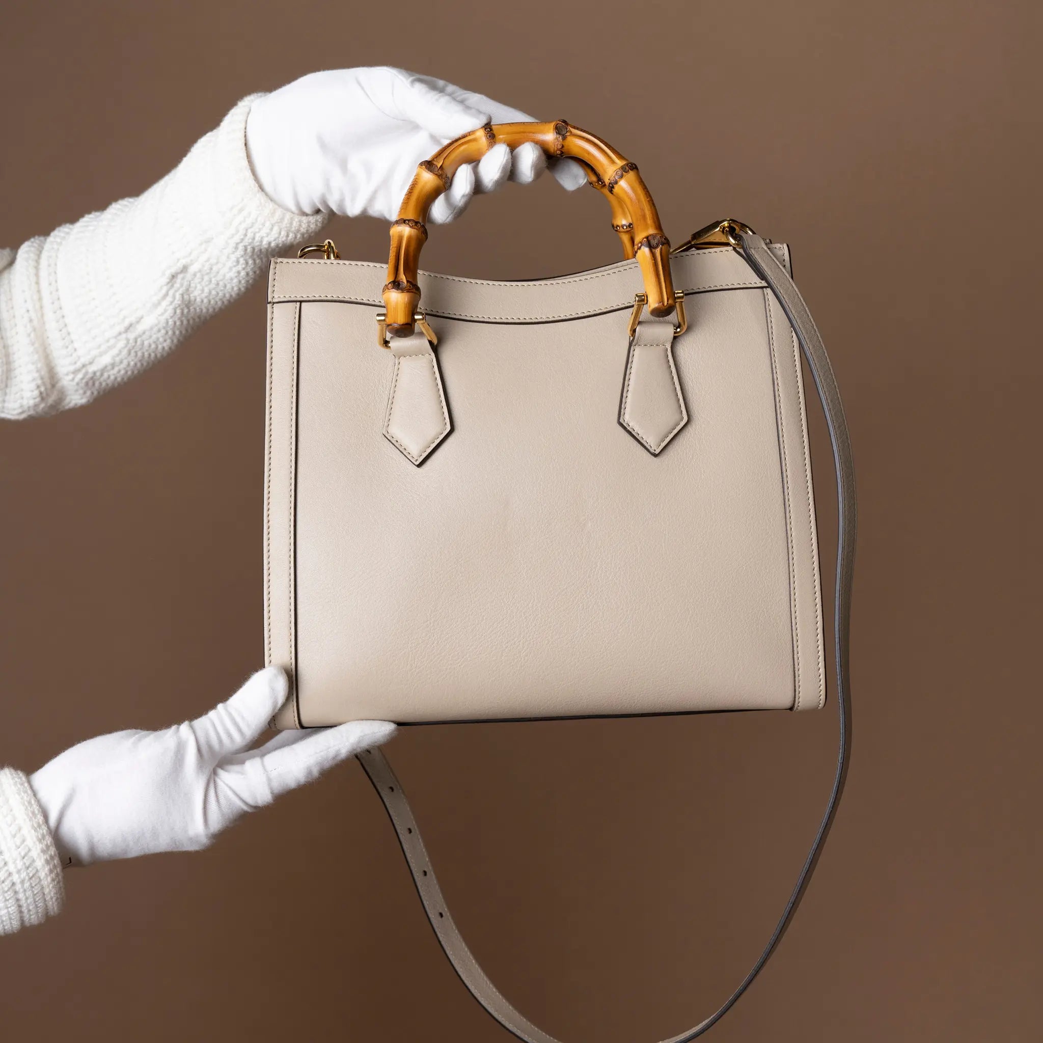 Gucci Small Leather Bamboo Diana Satchel — Detail View