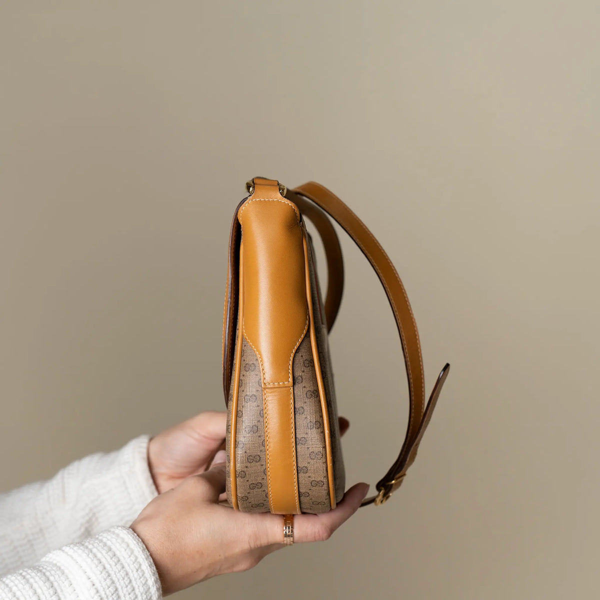 Gucci Vintage GG Supreme Monogram Web Stripe Shoulder Bag — Back View