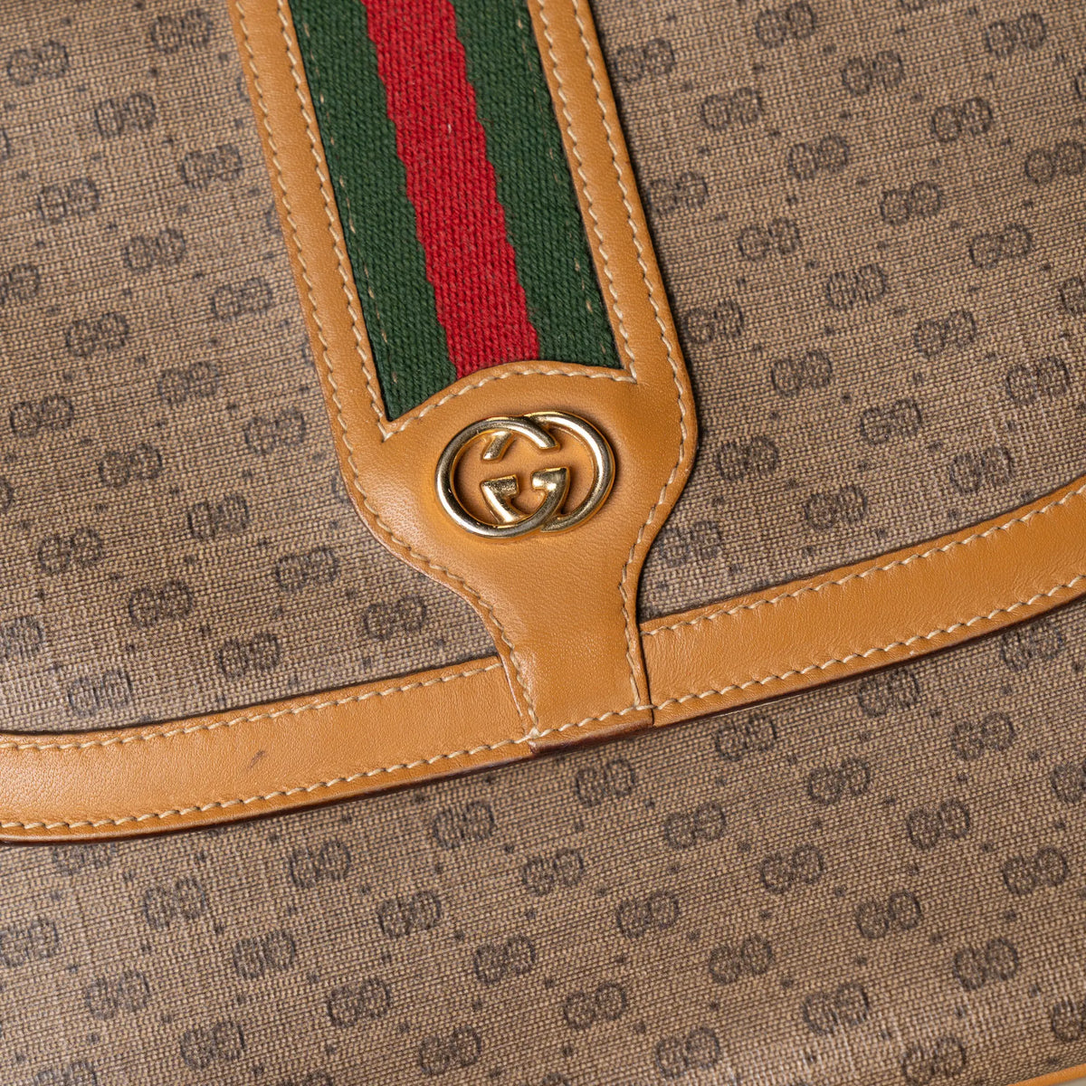 Gucci Vintage GG Supreme Monogram Web Stripe Shoulder Bag — Side Profile