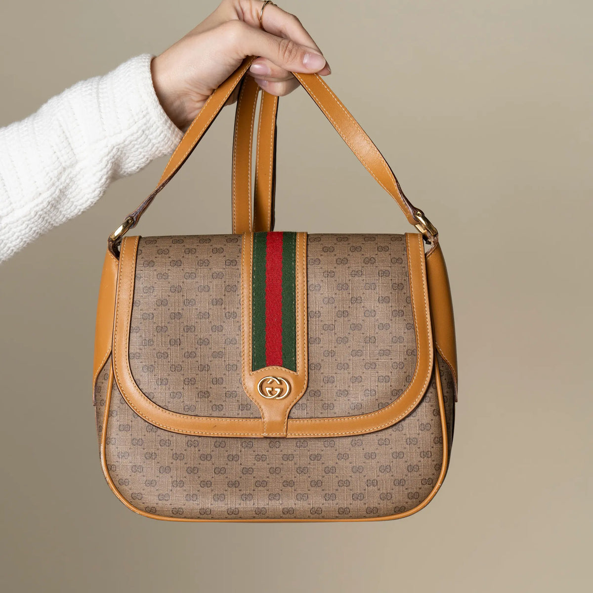 Gucci Vintage GG Supreme Monogram Web Stripe Shoulder Bag — Featured Image