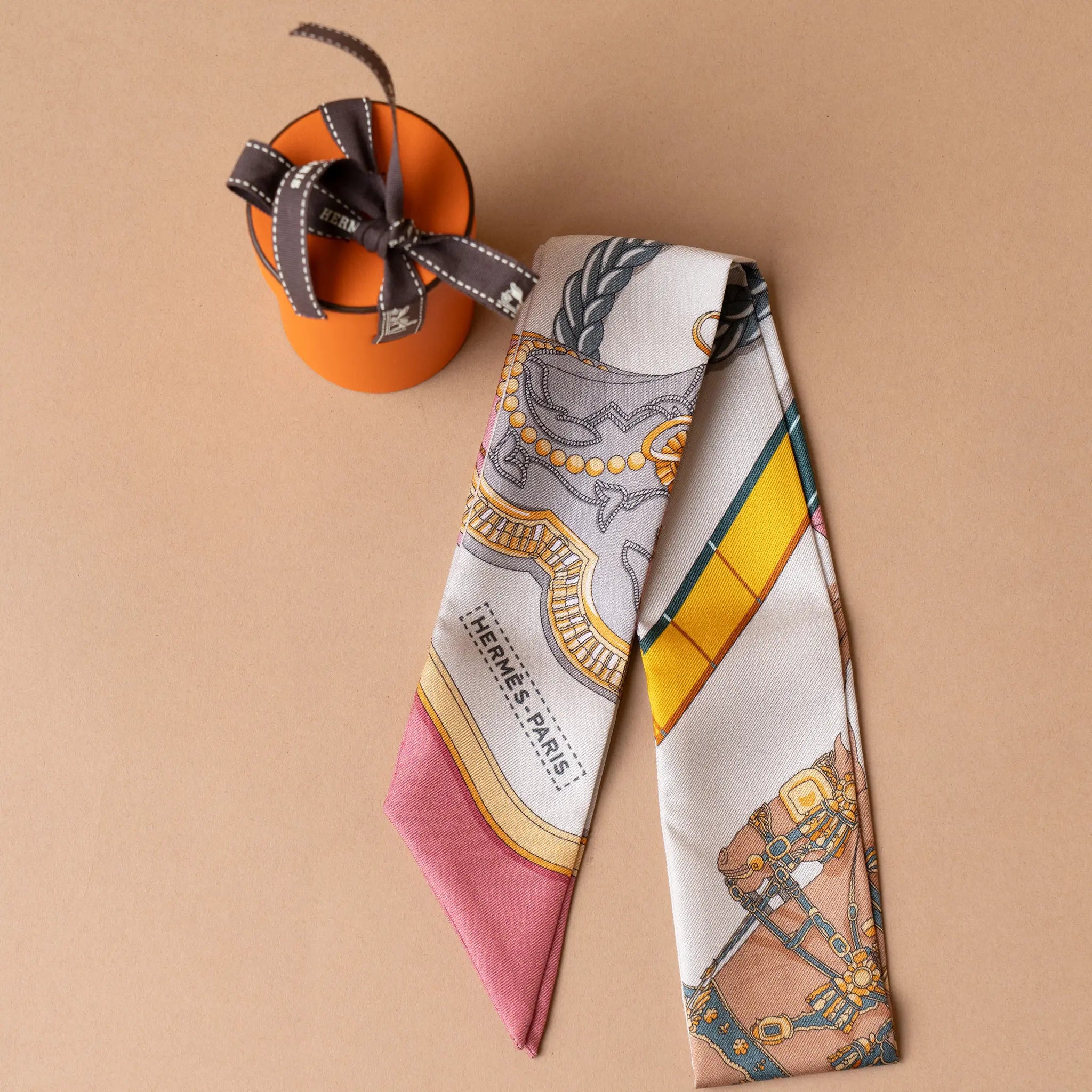 Hermès Grand Apparat Silk Twilly Scarf — Front View