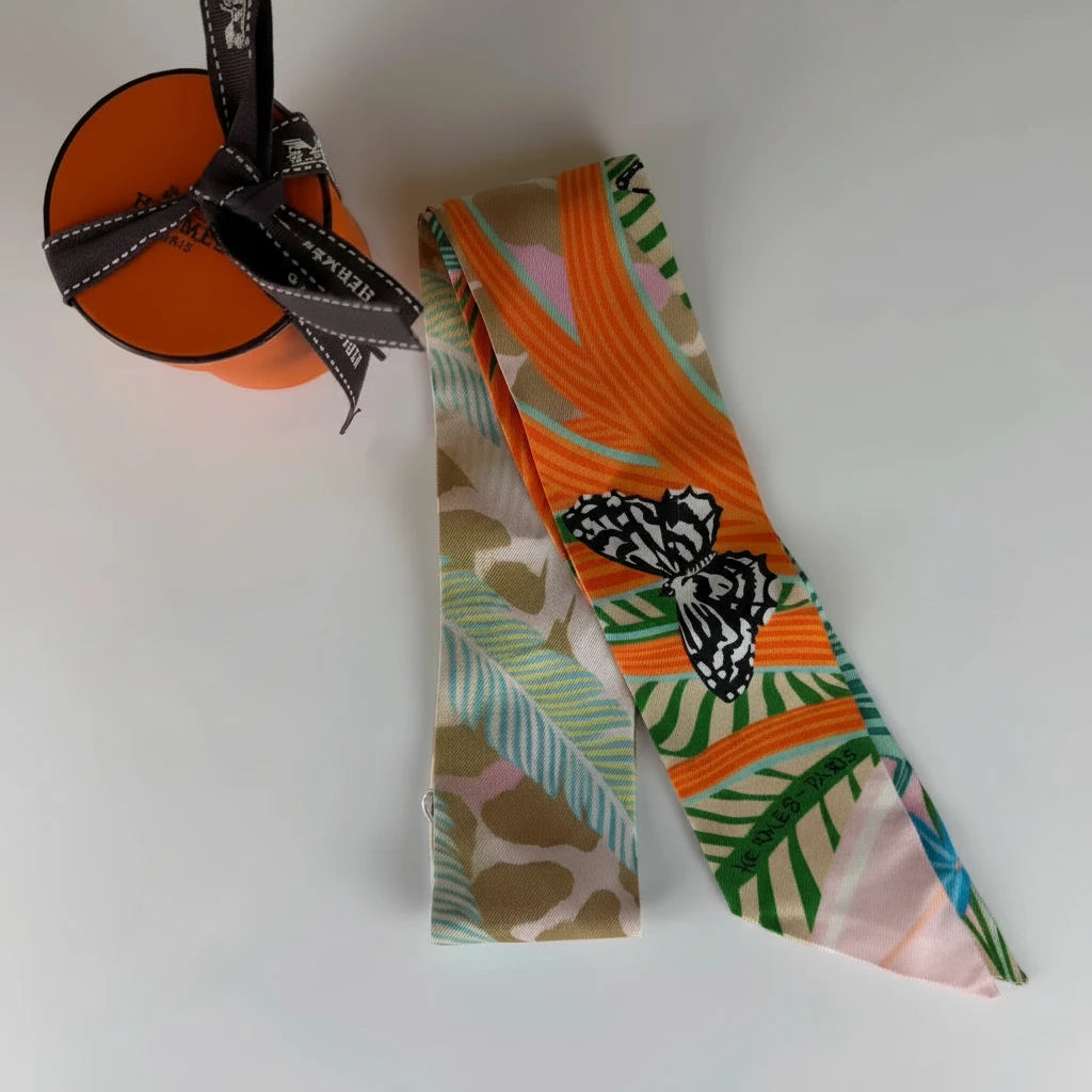 Hermès Jaguar Quetzal Silk Twilly Scarf