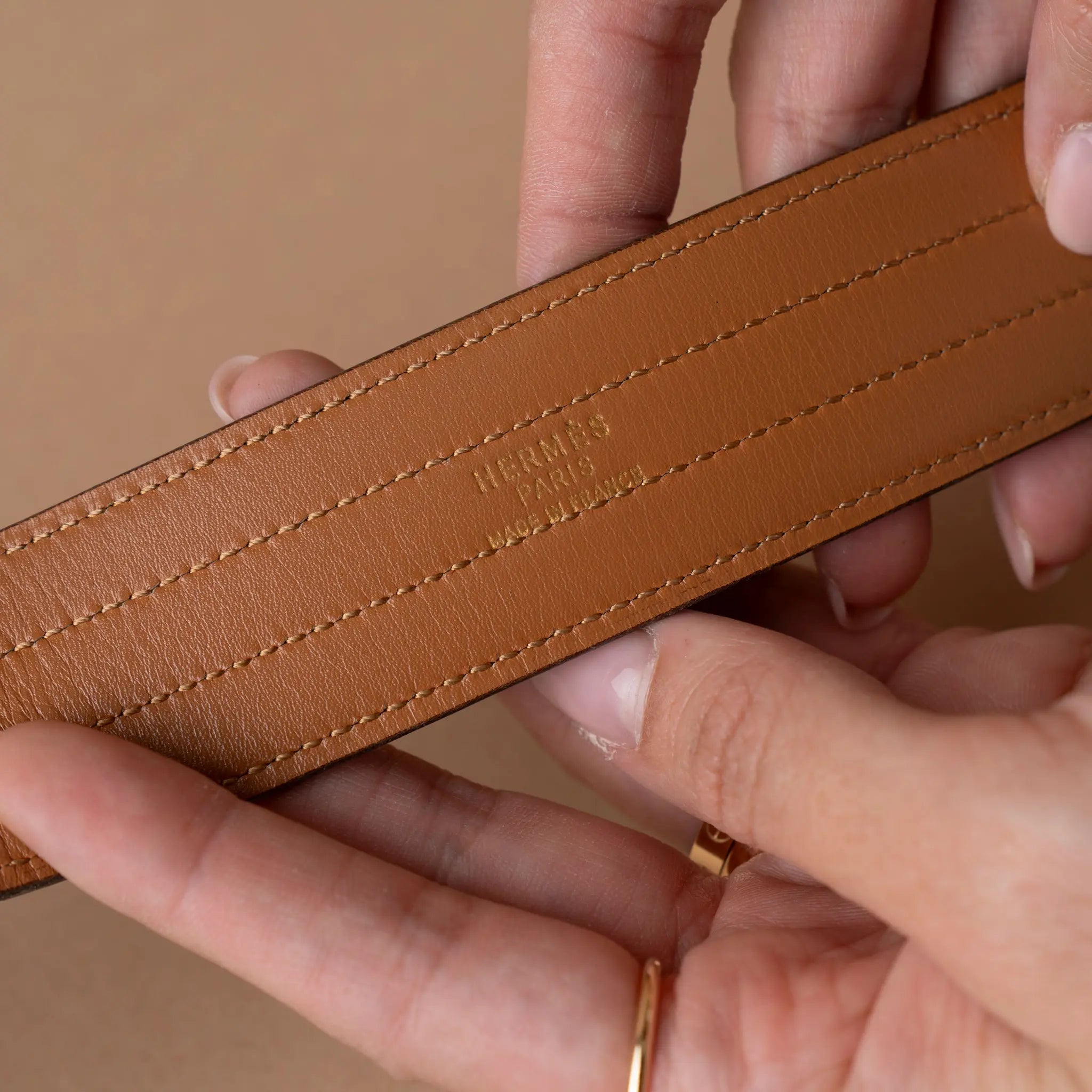 Hermès Leather Floral Tooled Buckle Belt — Back View
