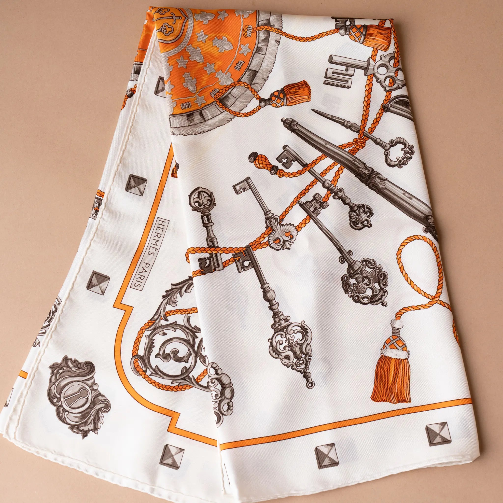 Hermès Les Cles Silk Scarf 90 — Back View