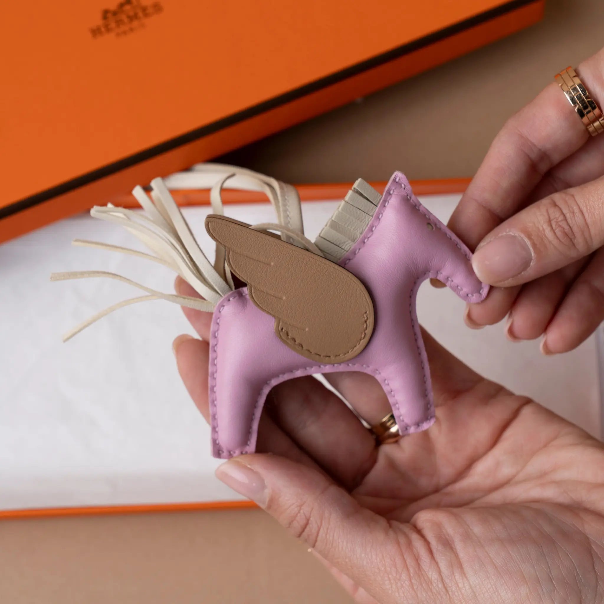 Hermès Milo lambskin and Swift Calfskin Rodeo Pegase Bag Charm PM — Front View
