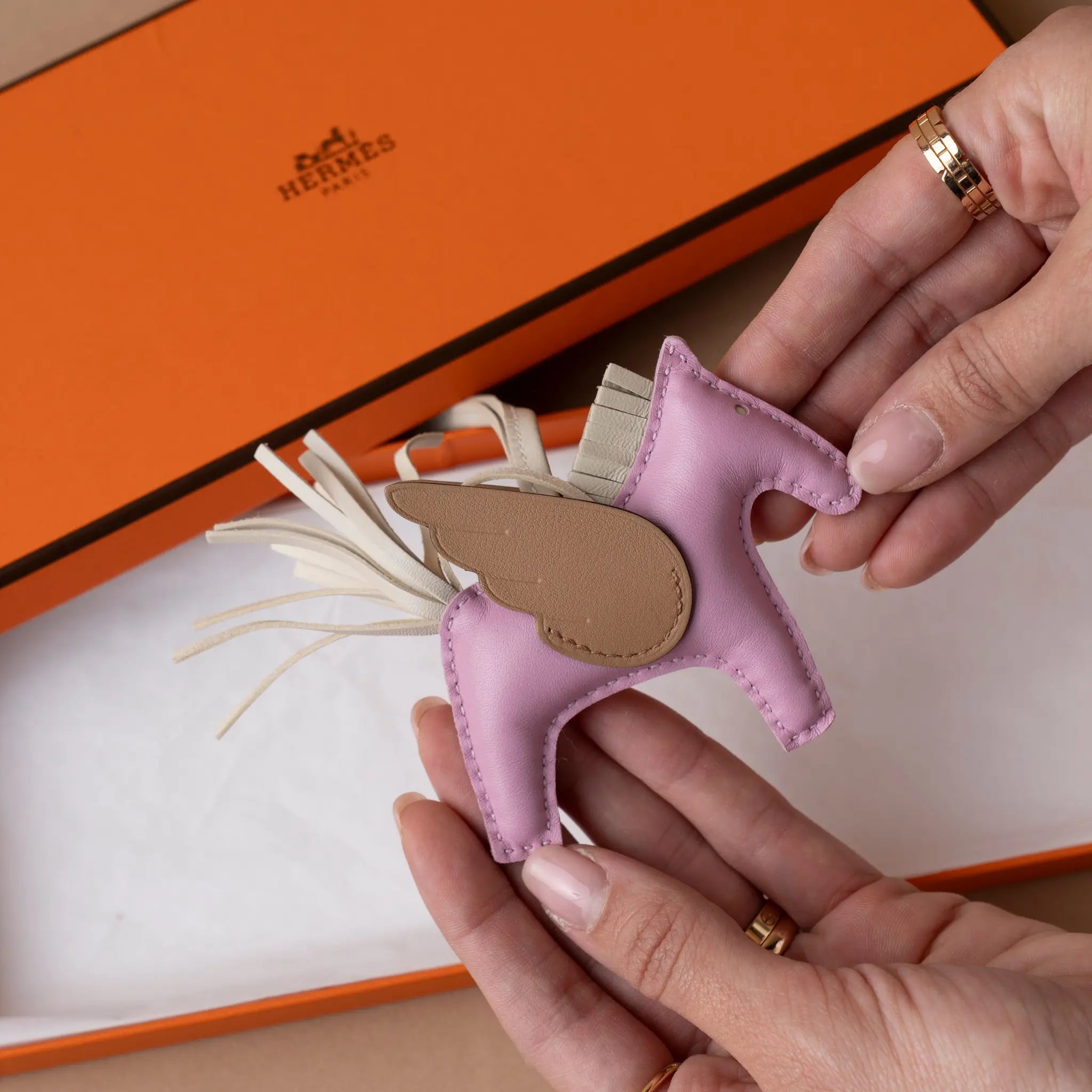 Hermès Milo lambskin and Swift Calfskin Rodeo Pegase Bag Charm PM — Side Profile