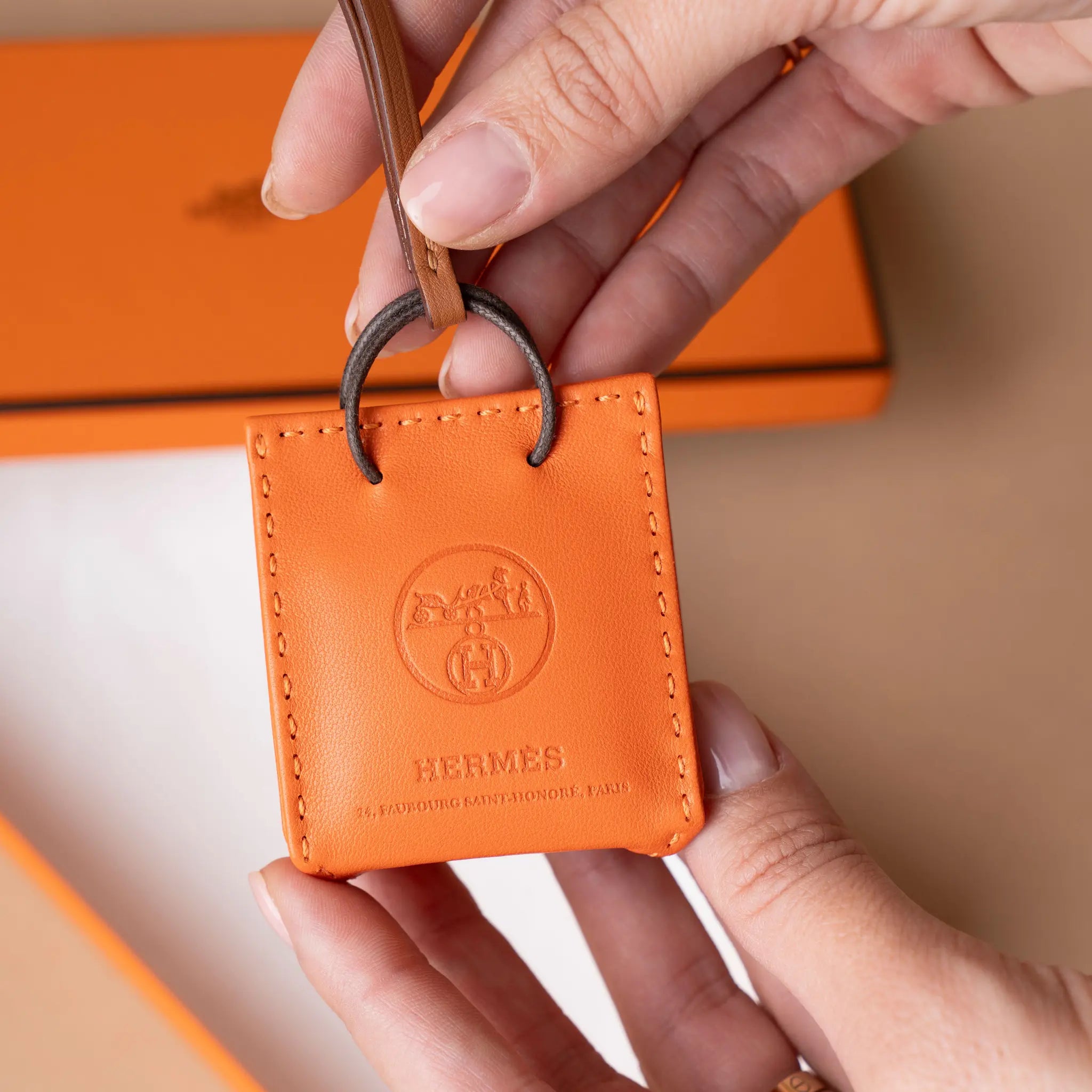 Hermès Milo Lambskin and Swift Shopping Bag Charm — Front View