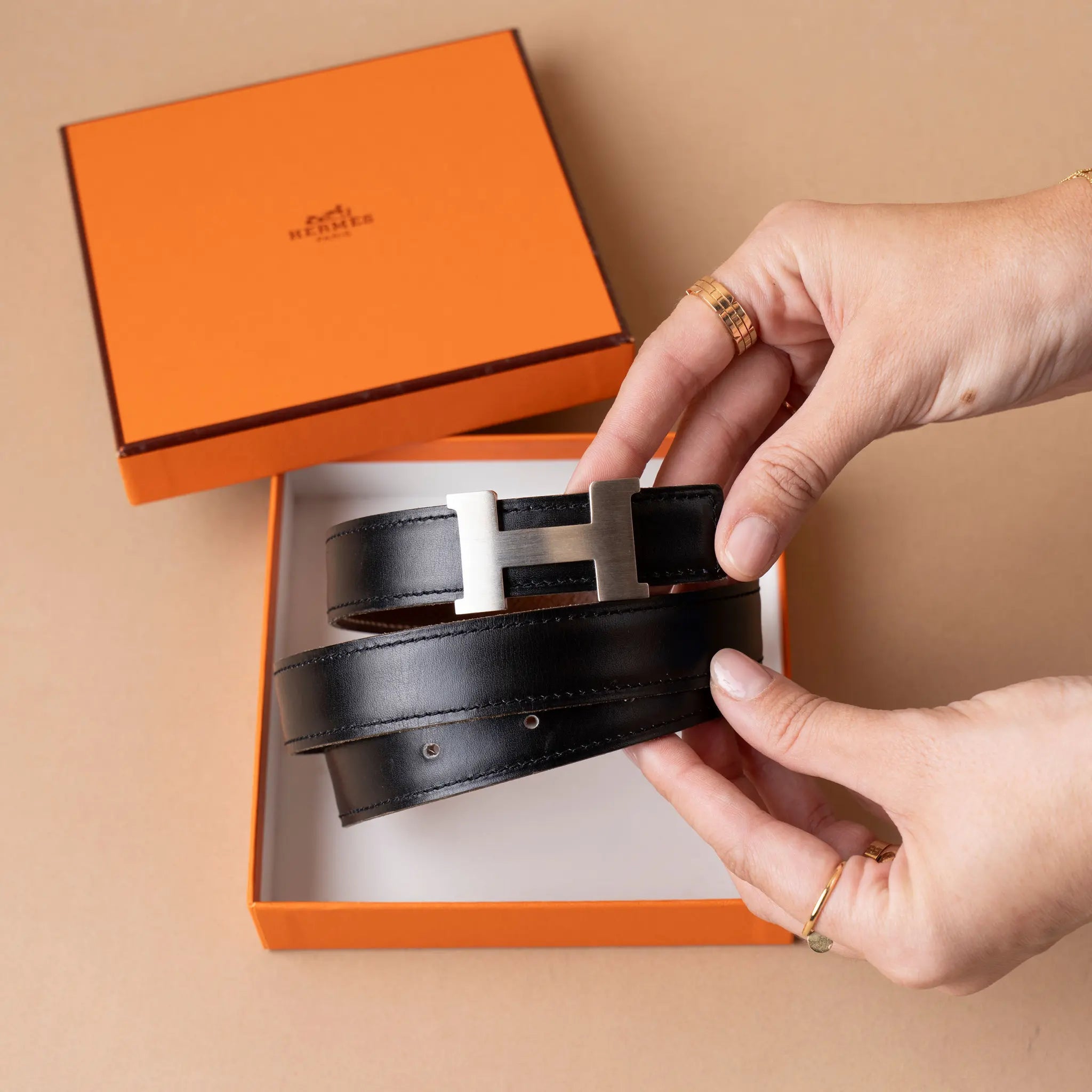 Hermès Swift and Epsom Constance H Reversible Belt — Front View