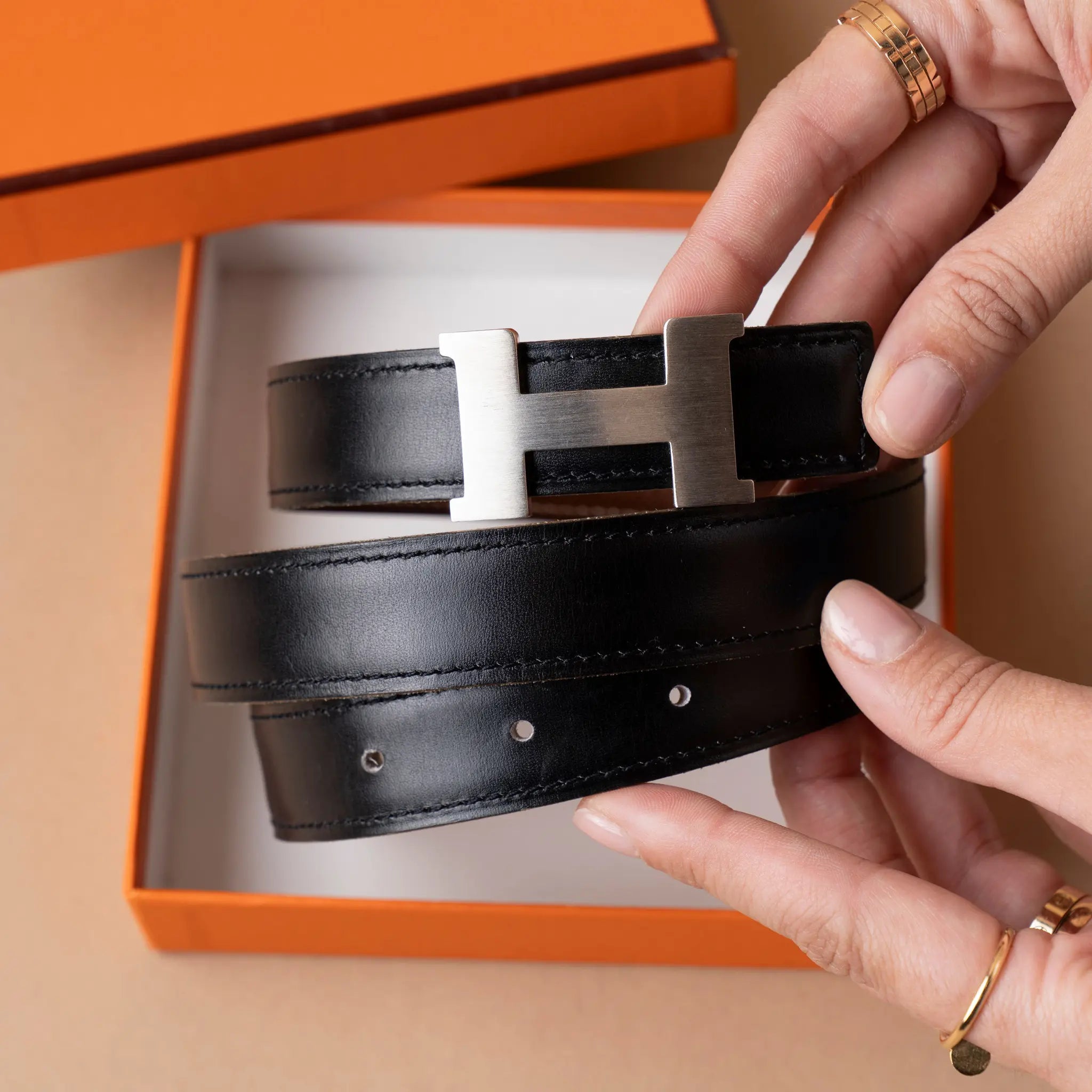 Hermès Swift and Epsom Constance H Reversible Belt — Back View