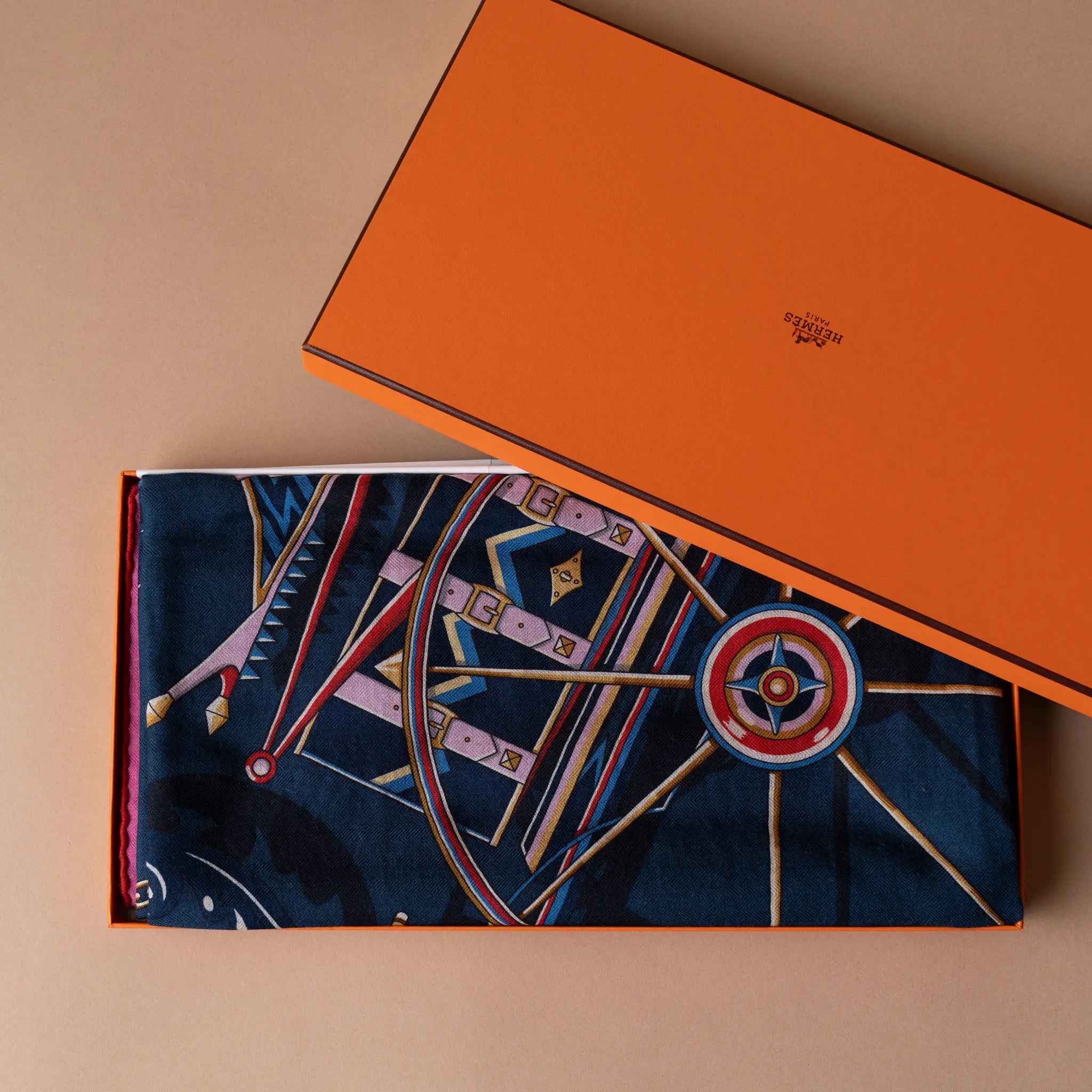 Hermès Voitures En Equilibre Cashmere Silk Shawl 140 — Front View