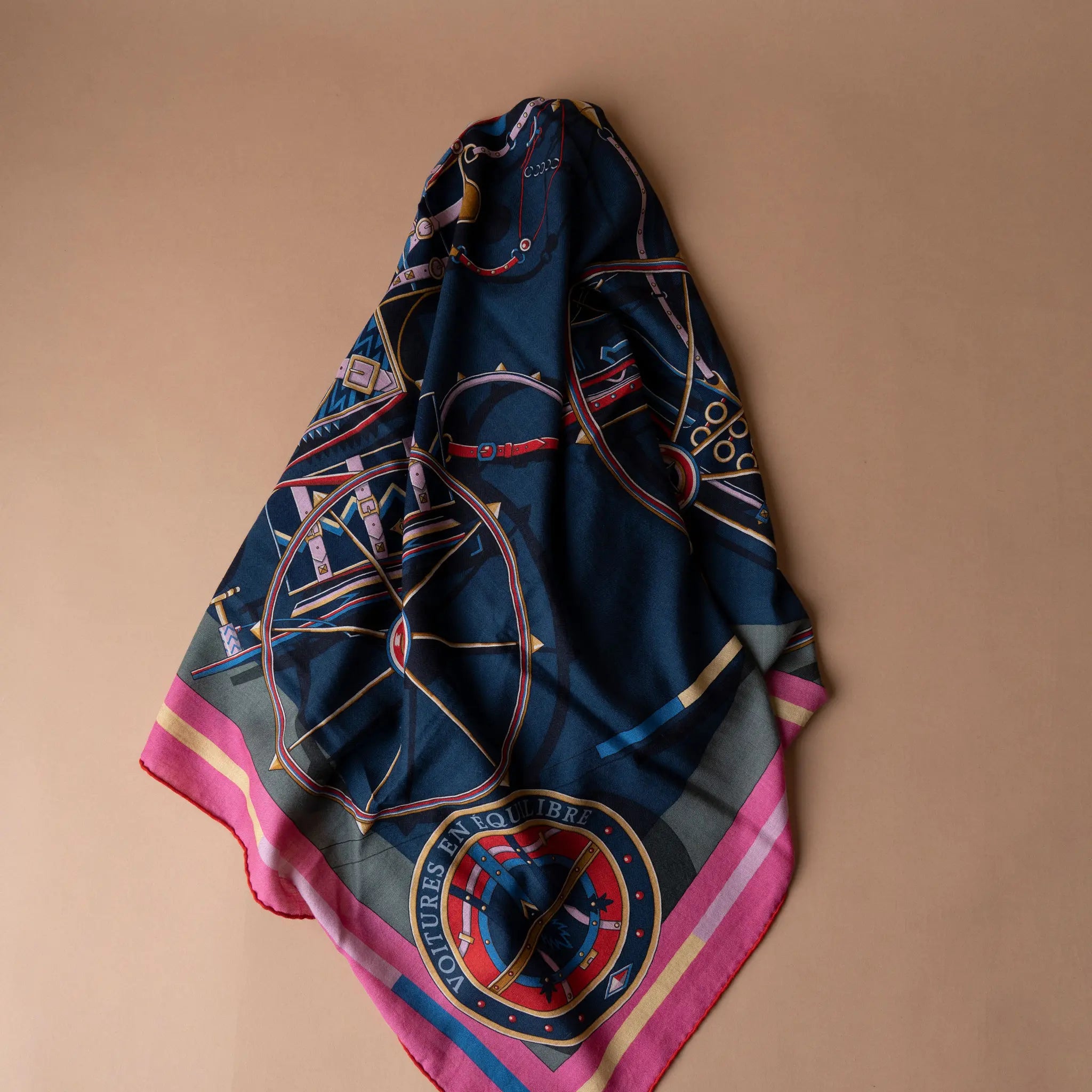 Hermès Voitures En Equilibre Cashmere Silk Shawl 140 — Back View