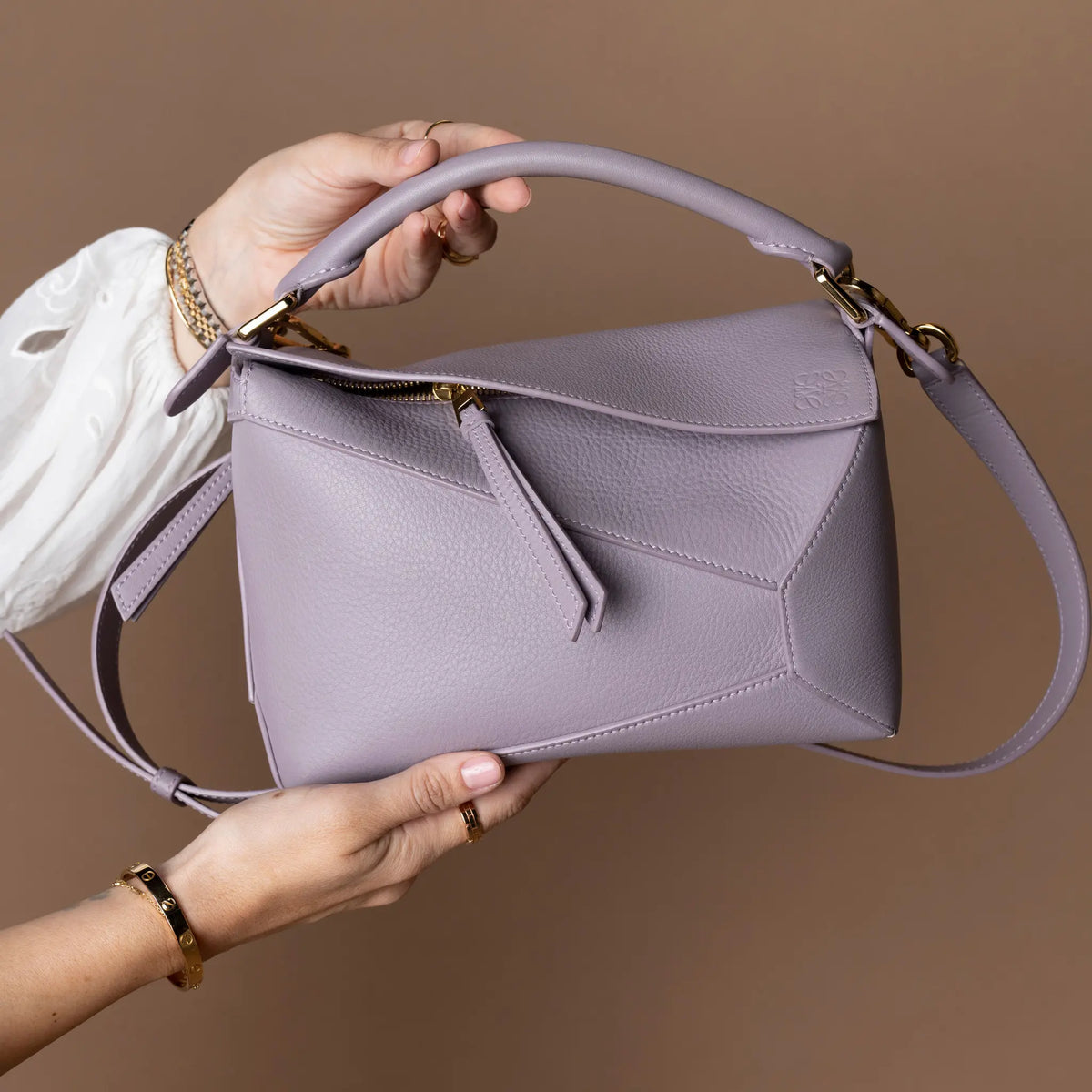 LOEWE Small Calfskin Puzzle Edge Satchel — Front View