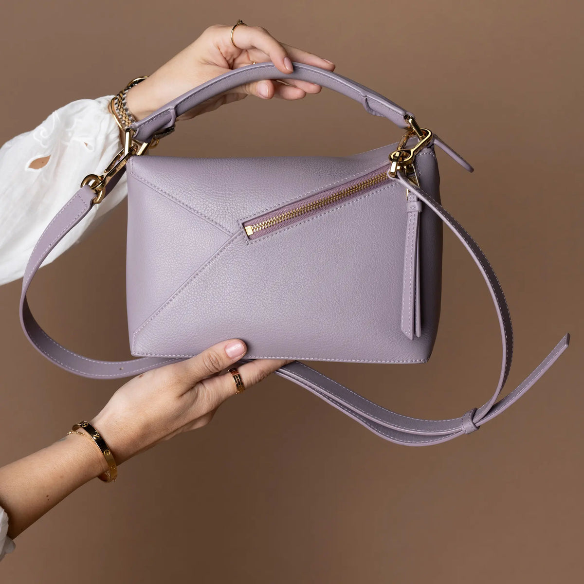 LOEWE Small Calfskin Puzzle Edge Satchel — Back View