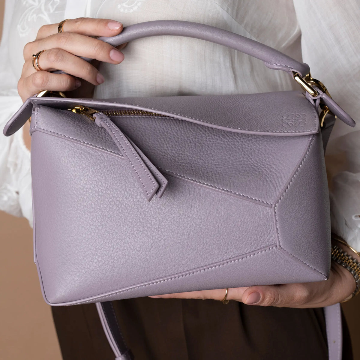 LOEWE Small Calfskin Puzzle Edge Satchel — Interior Detail