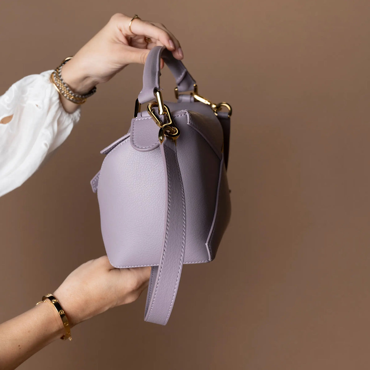 LOEWE Small Calfskin Puzzle Edge Satchel — Close-up Detail