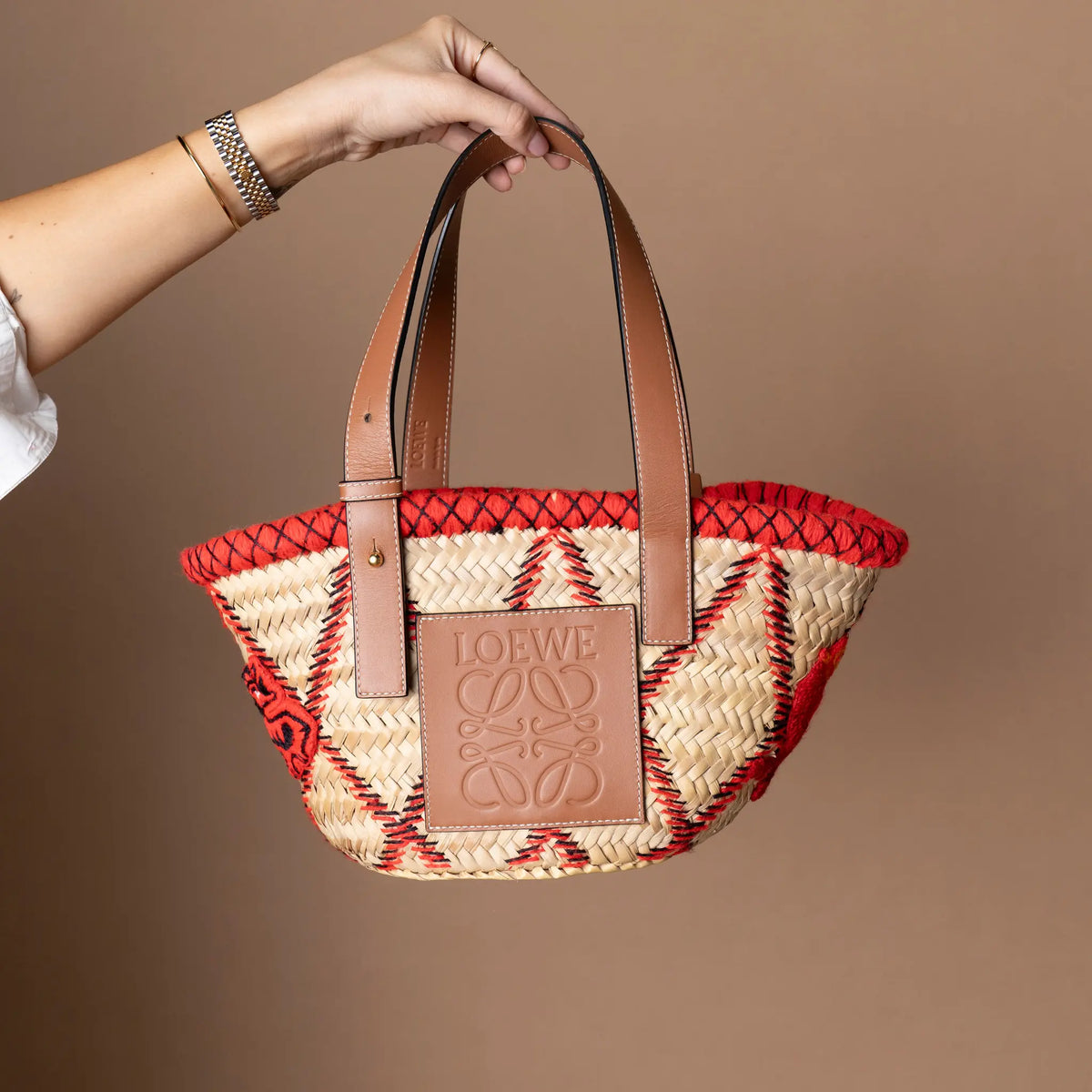 Loewe Small Raffia Animal Embroidered Bakset Tote — Featured Image