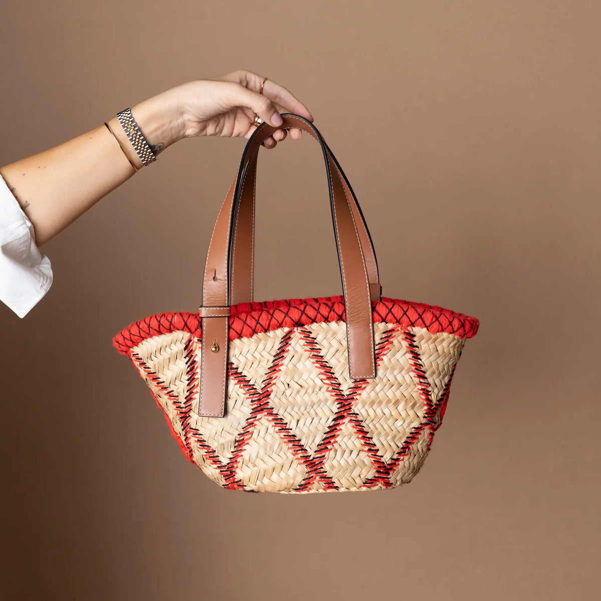 Loewe Small Raffia Animal Embroidered Bakset Tote — Back View