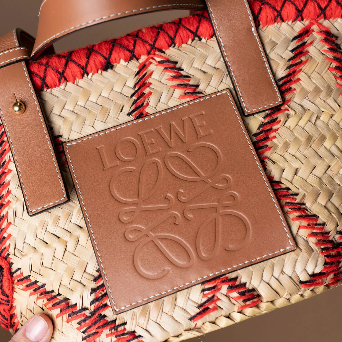 Loewe Small Raffia Animal Embroidered Bakset Tote — Side Profile