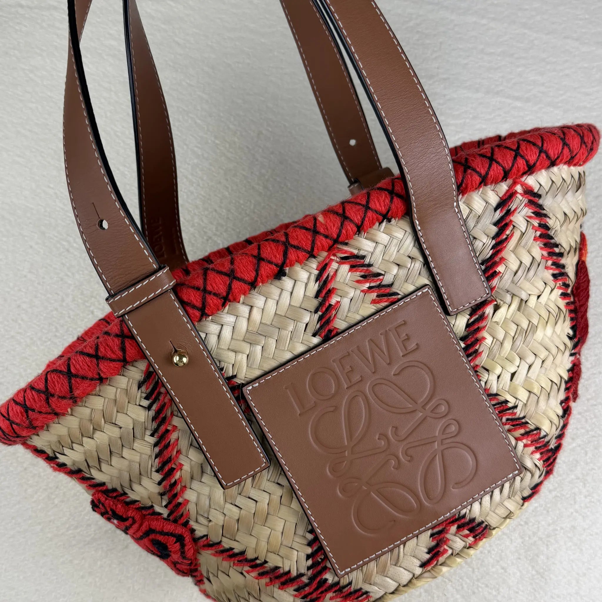 LOEWE Small Raffia Animal Embroidered Basket Tote