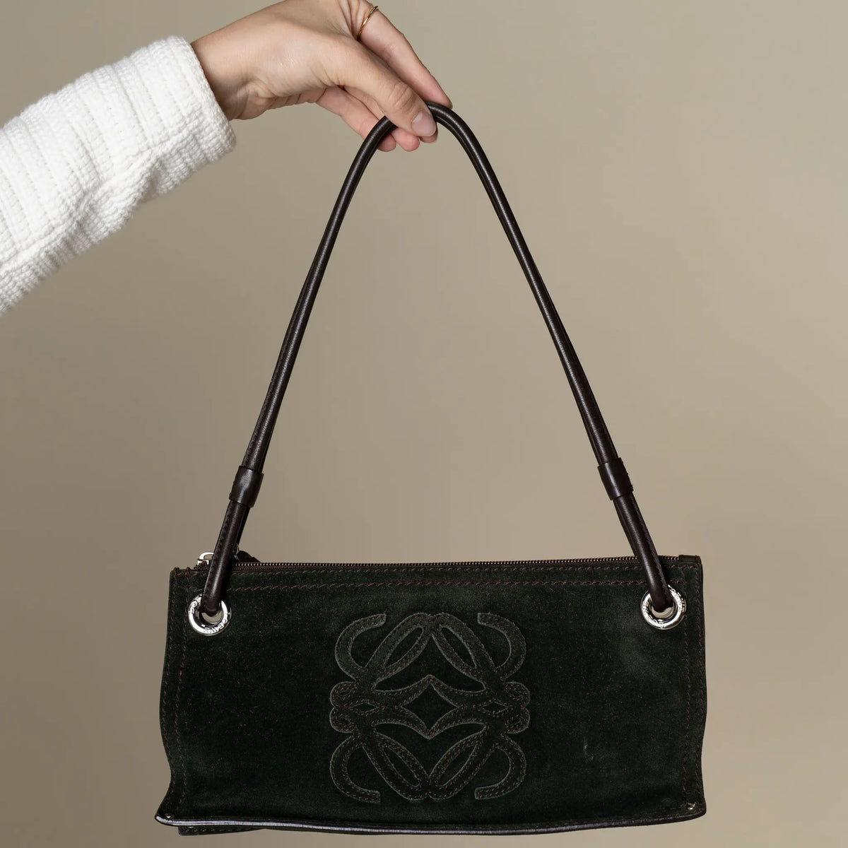 Loewe Vintage Suede Anagram Logo Shoulder Bag — Featured Image