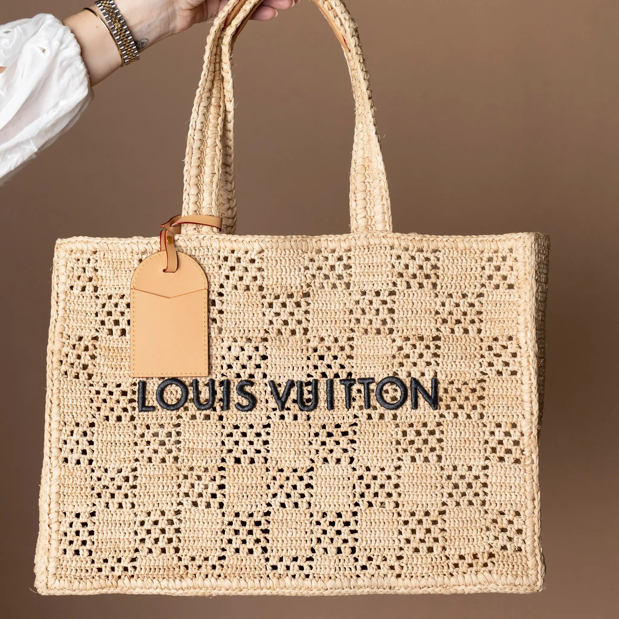 Louis Vuitton Damier Raffia Summer Shopper Tote MM — Side Profile