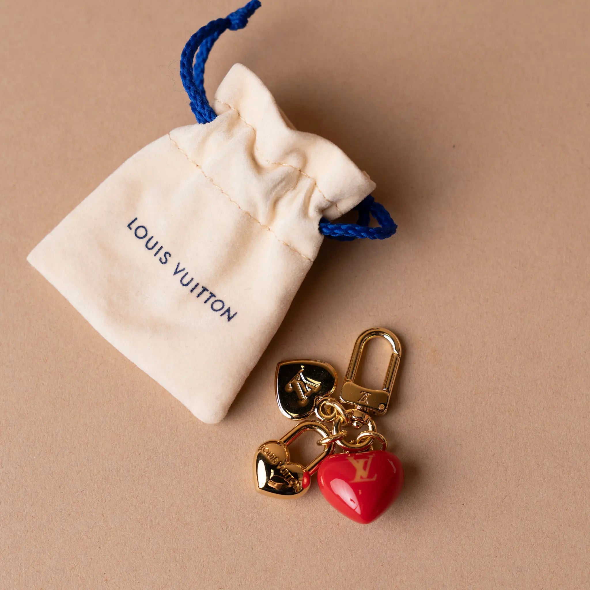 Louis Vuitton Gold Plated Micro Charms Heart Bag Charm — Front View