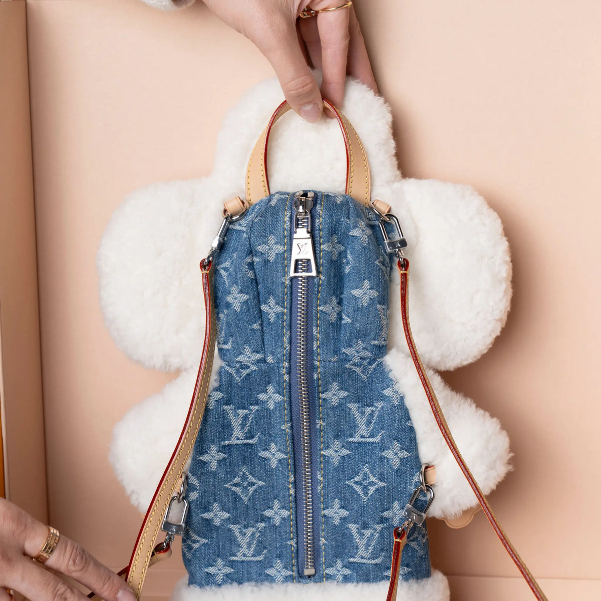 Louis Vuitton Monogram Denim Merino Shearling Vivienne Backpack — Back View