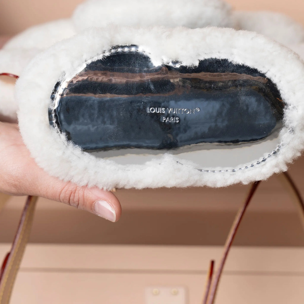 Louis Vuitton Monogram Denim Merino Shearling Vivienne Backpack — Close-up Detail